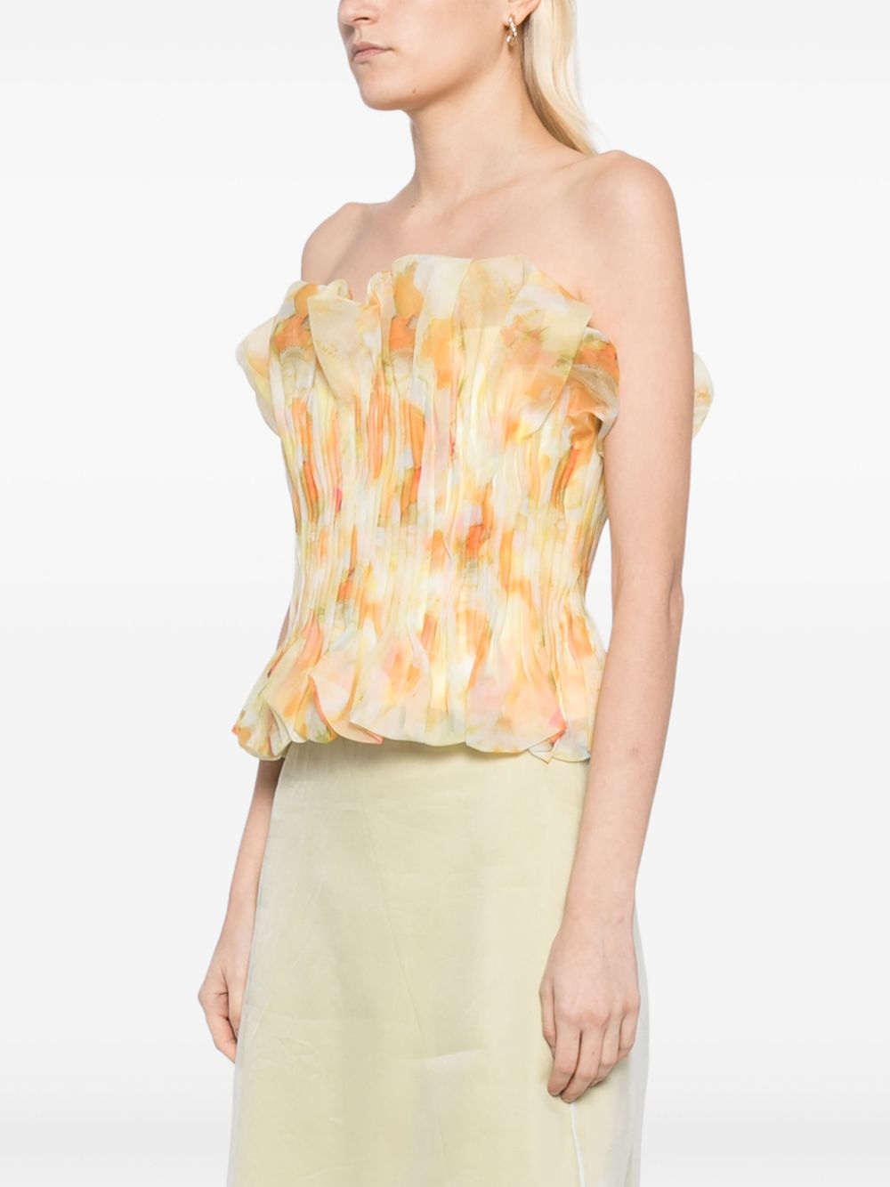 PRINT RUFFLE TRIM YELLOW TOP FOR CASUAL DAYS