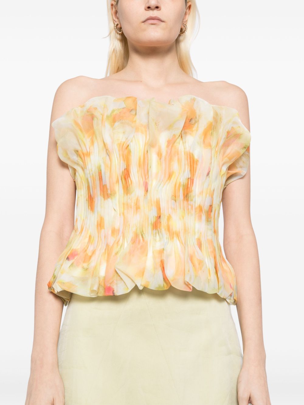 PRINT RUFFLE TRIM YELLOW TOP FOR CASUAL DAYS
