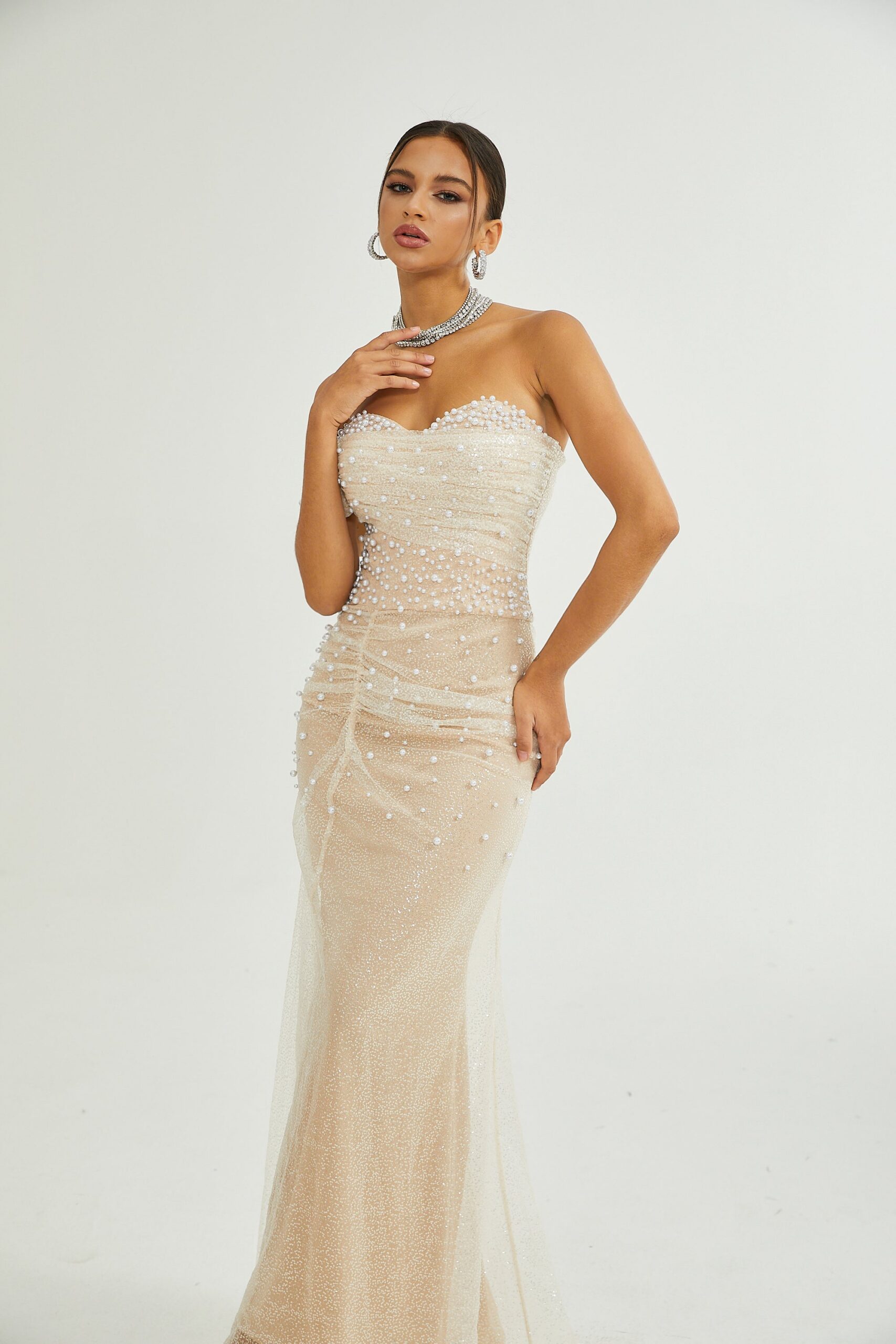 SABINE FAUX PEARL MAXI DRESS - ELEGANT EVENING