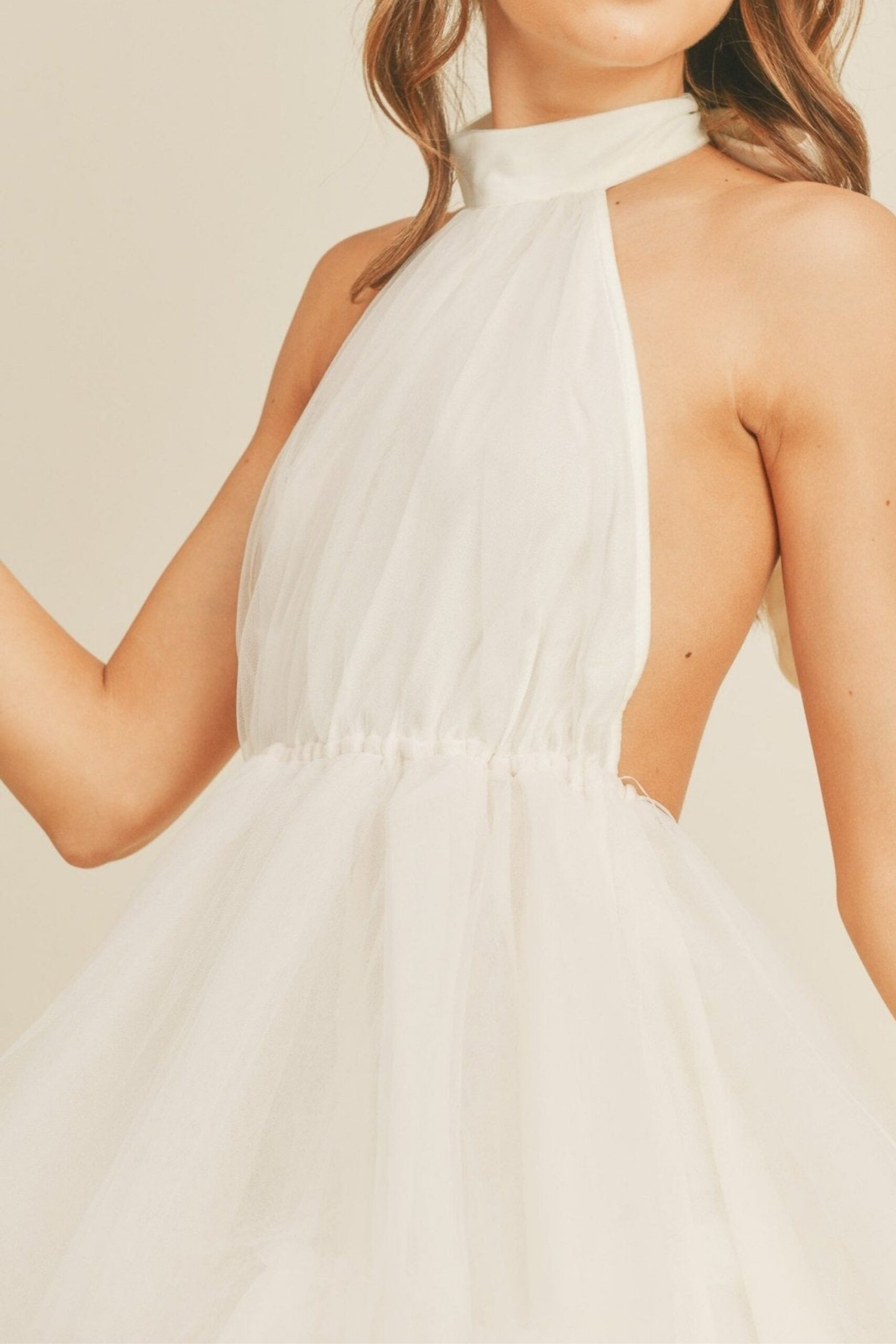 SABINA BACKLESS HALTER TULLE MINI PARTY DRESS