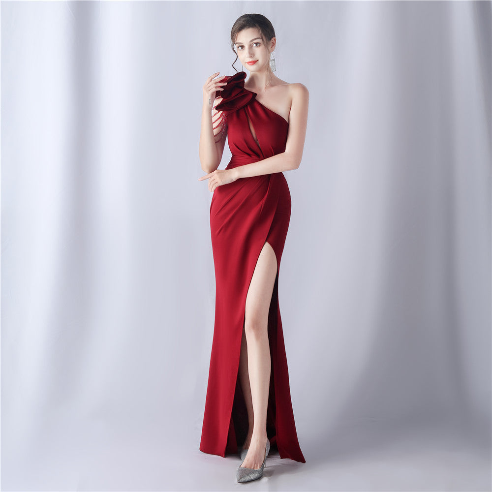 CRYSTAL BEADED A-LINE FORMAL DRESS