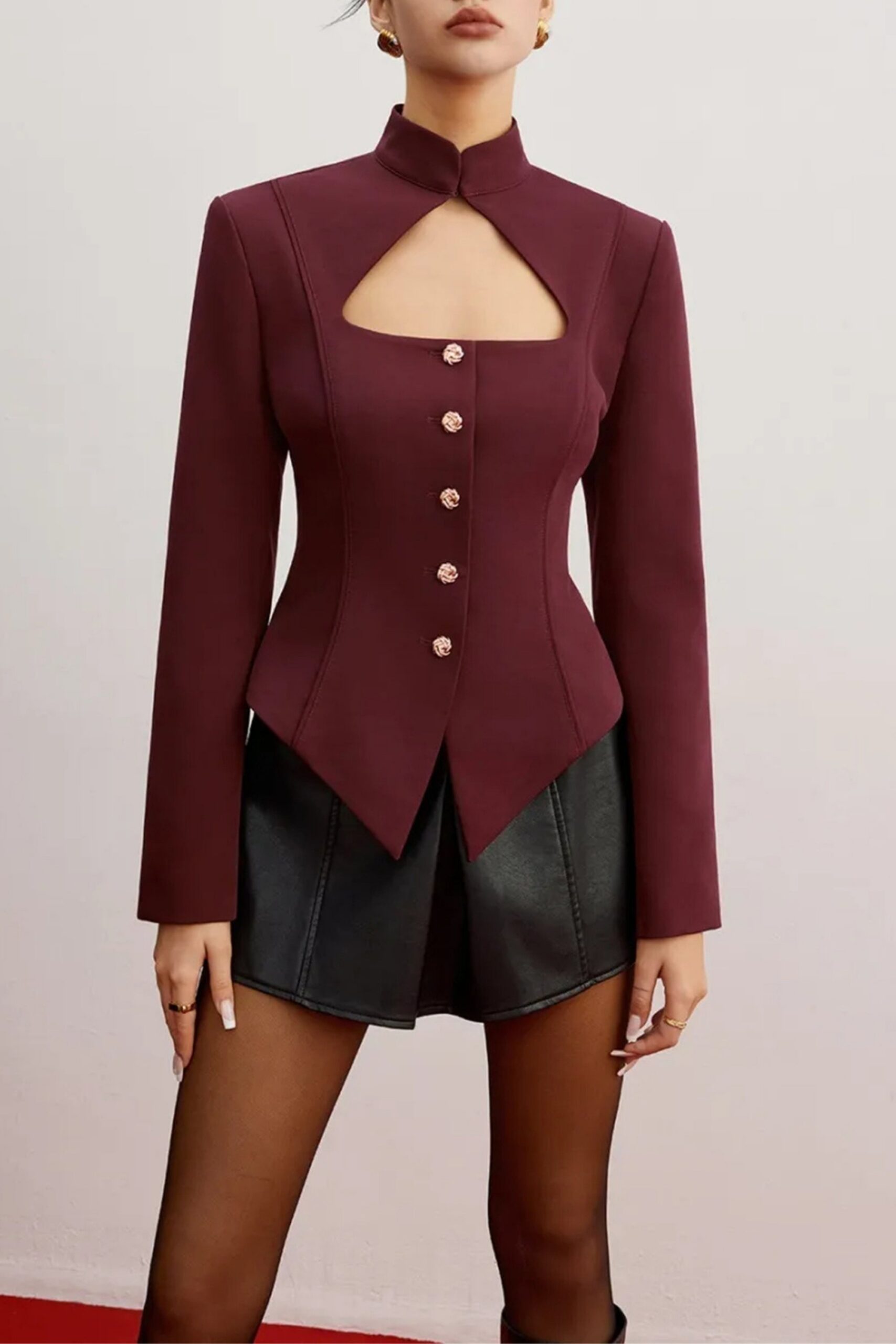 CUTOUT STAND COLLAR BLAZER | PARTY OVERSIZED BLAZER