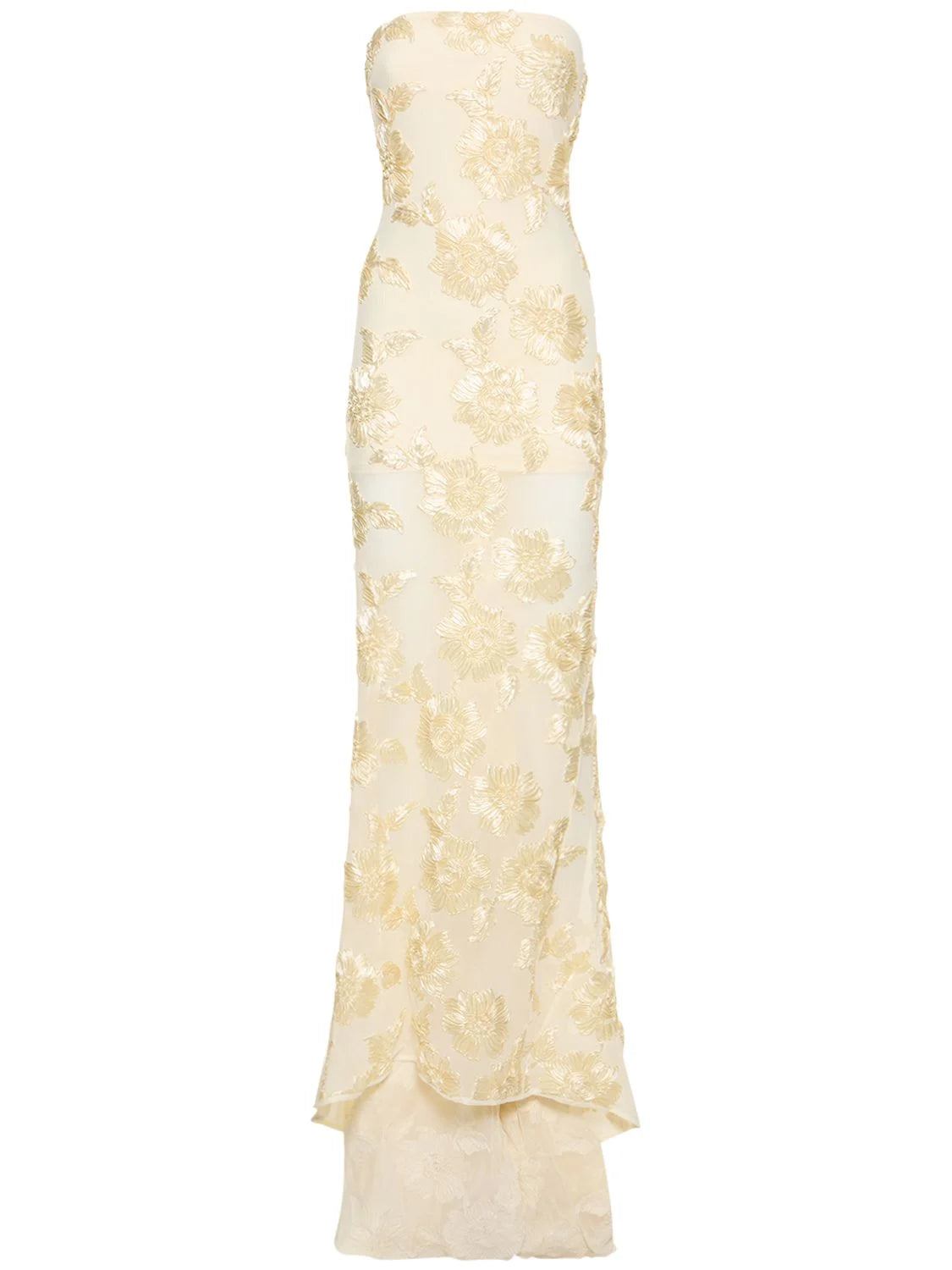 EMBROIDERED STRAPLESS APRICOT GOWN, FORMAL