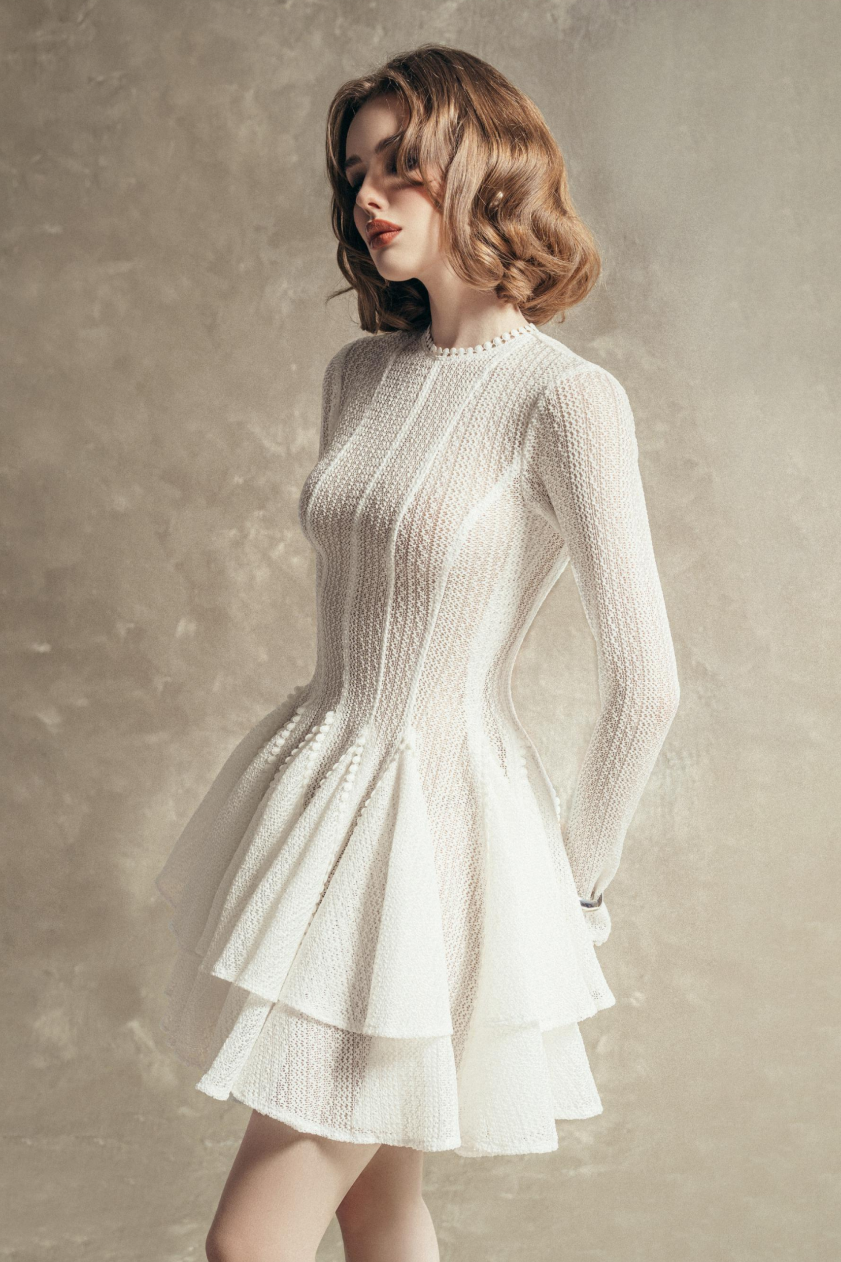GIANA CROCHET LONG SLEEVE MINI DRESS, BOHO