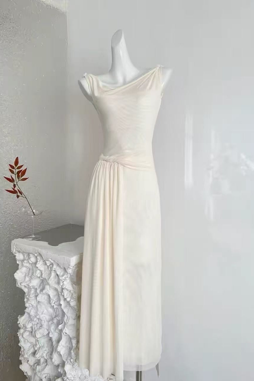 WHITE OFF-SHOULDER DRAPED MAXI DRESS FOR PARTY