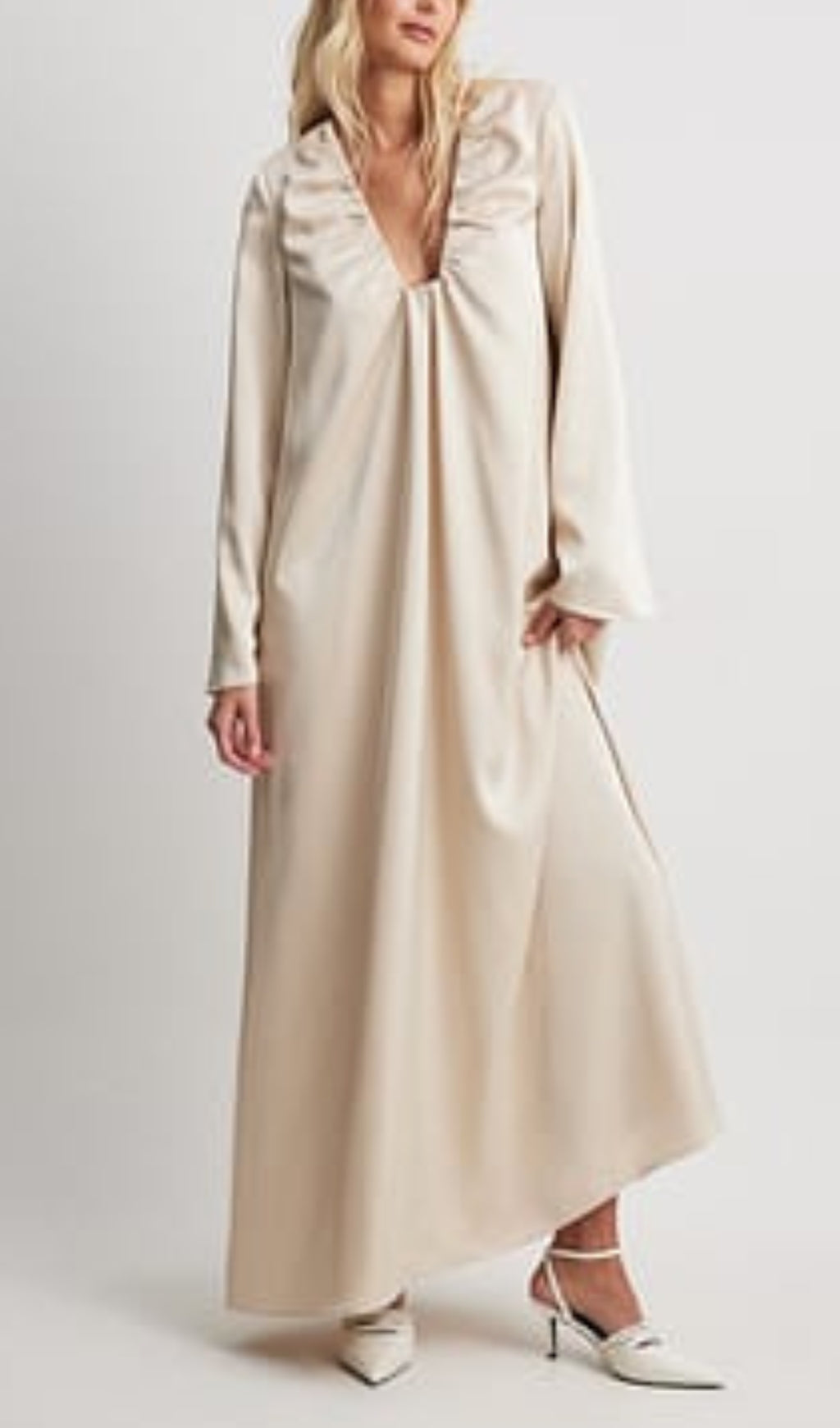 SATIN GATHERED NECKLINE MAXI DRESS FOR EVENTS