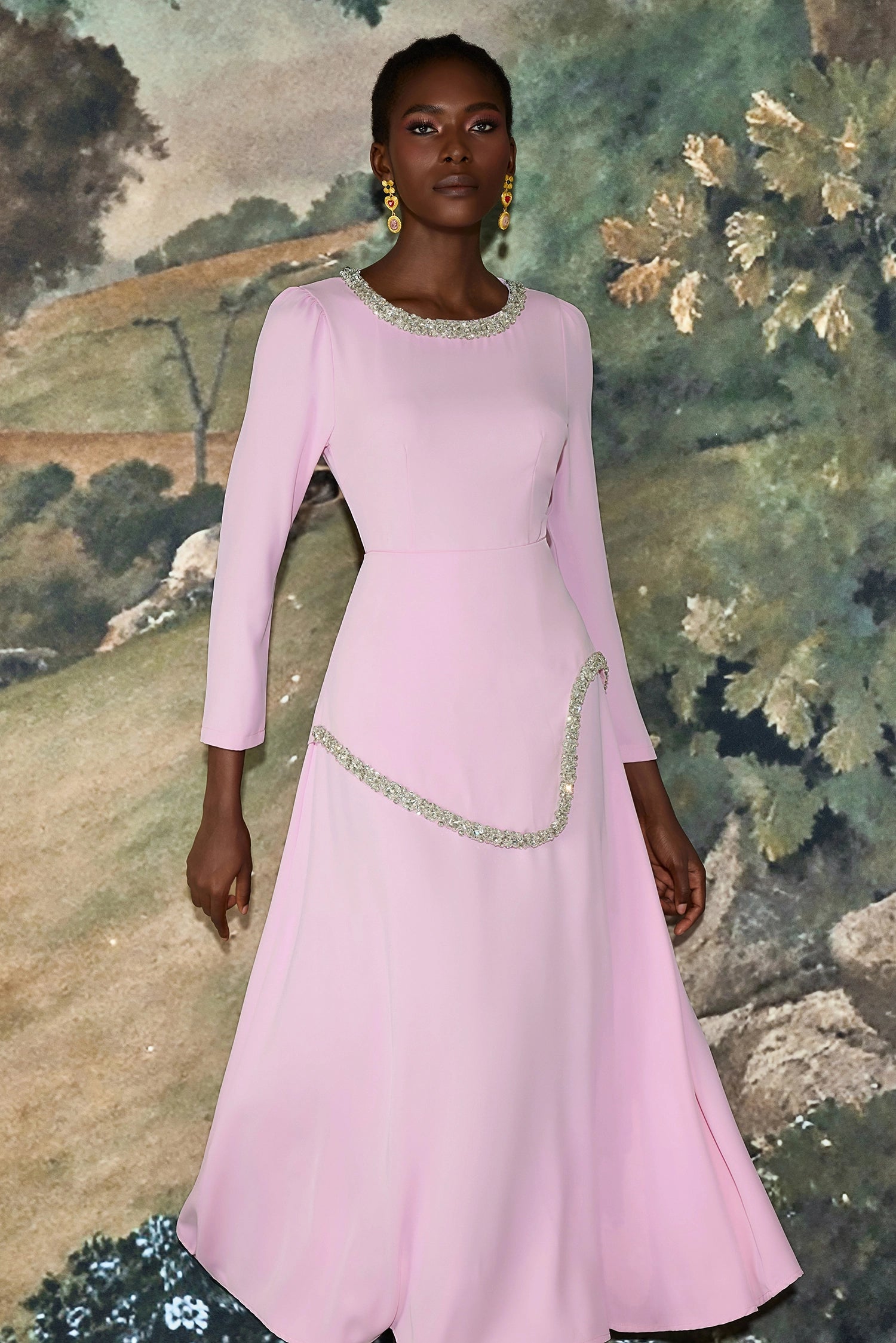 DAMLA RHINESTONE MIDI DRESS - PINK COCKTAIL PARTY