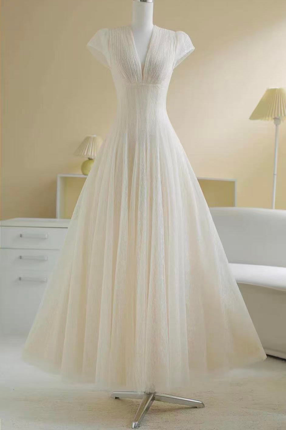 GLITTER TULLE V-NECK EMPIRE MAXI DRESS FOR EVENTS