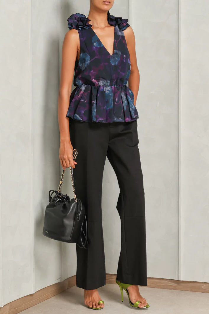 FLORAL CHIFFON RUFFLE TOP FOR WEDDING GUEST