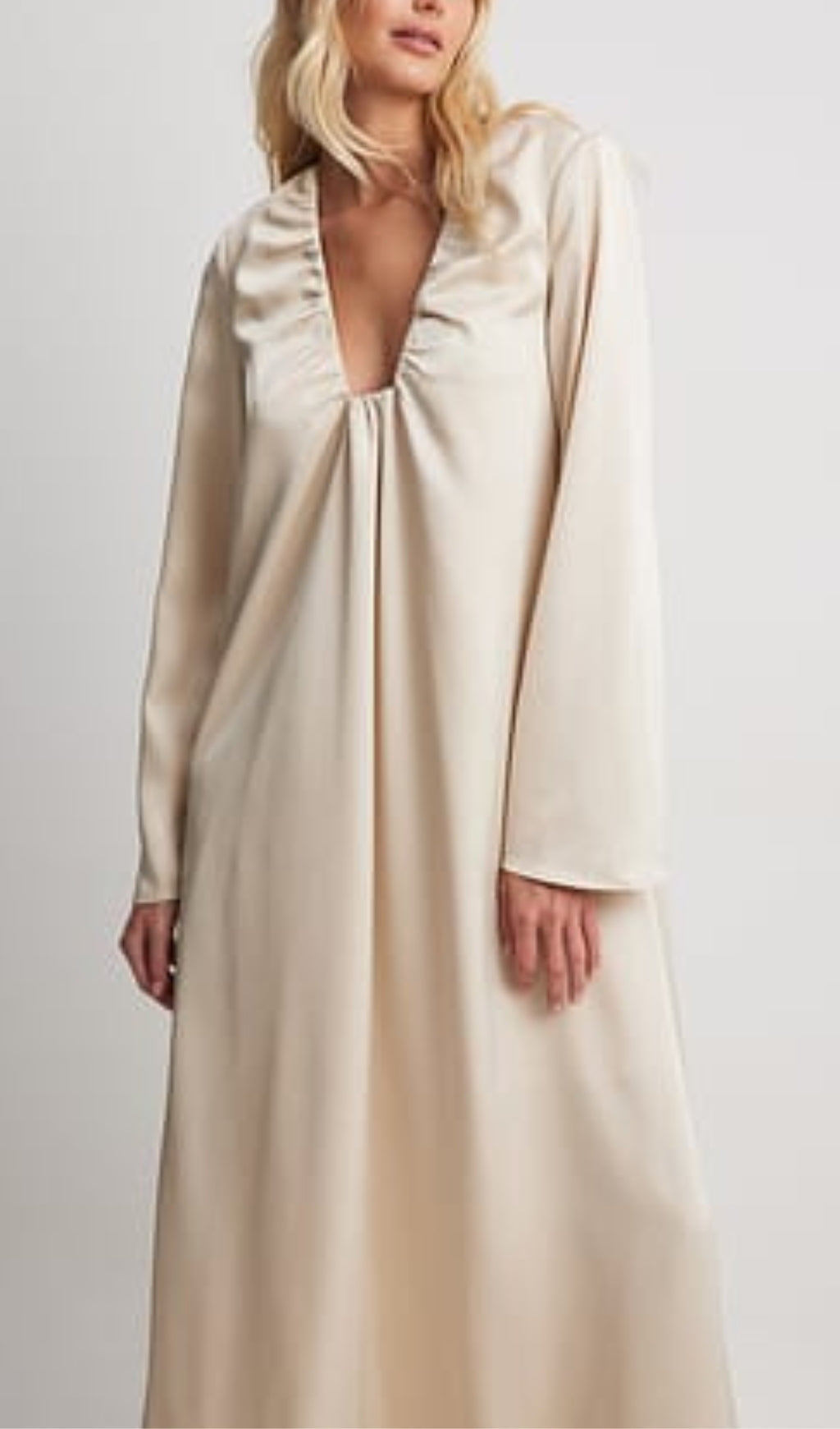 SATIN GATHERED NECKLINE MAXI DRESS FOR EVENTS