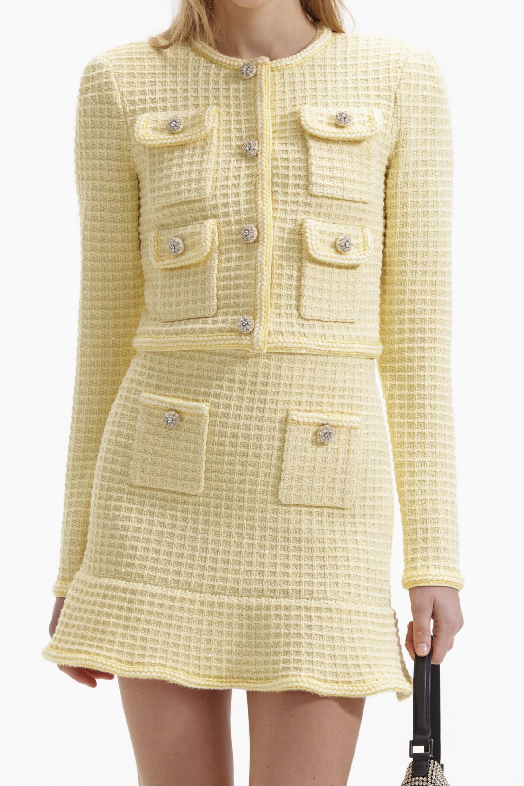 YELLOW TEXTURED KNIT BLAZER OUTFIT