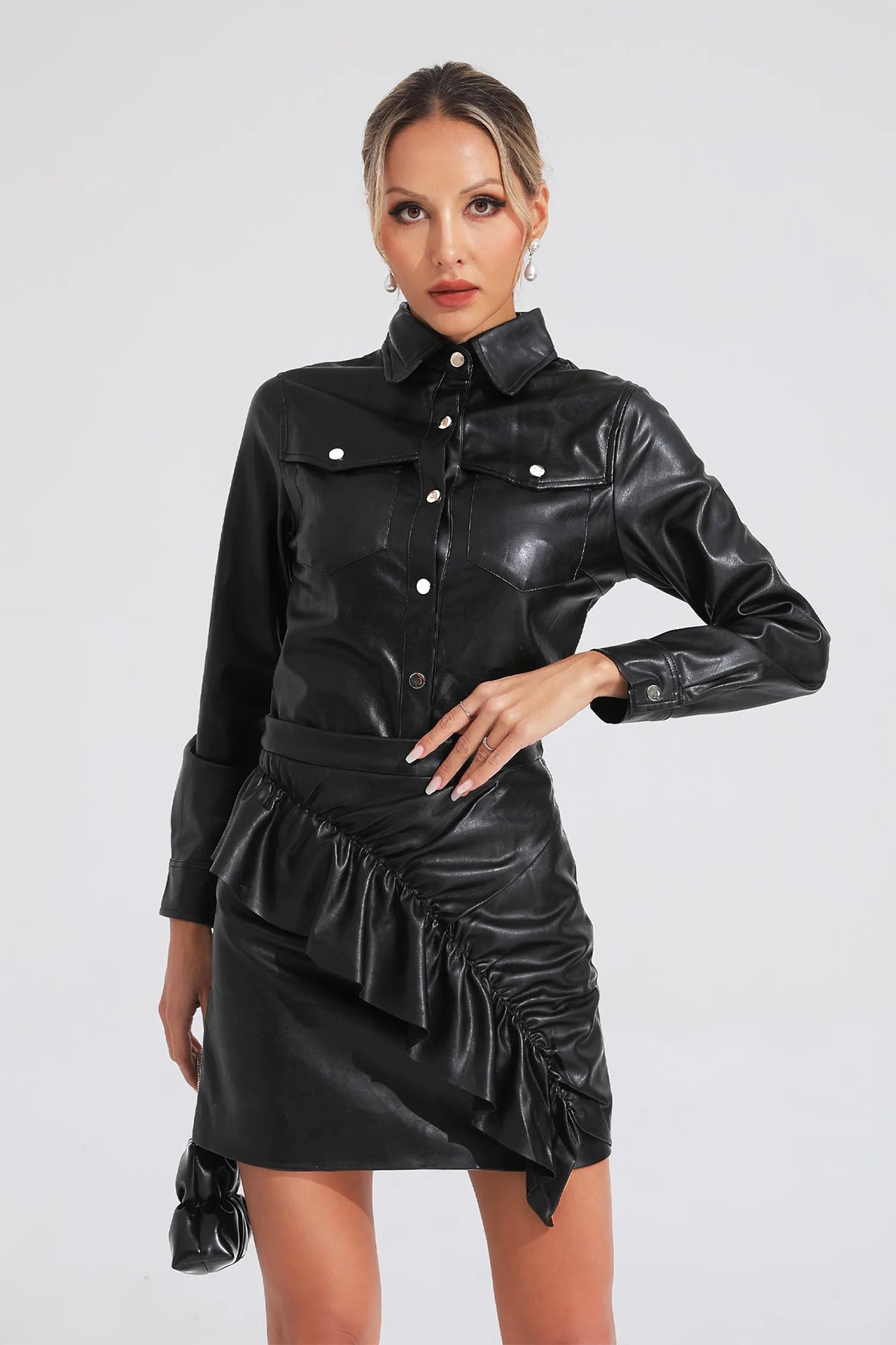 ELEGANT LEATHER SKIRT SET FOR WOMEN