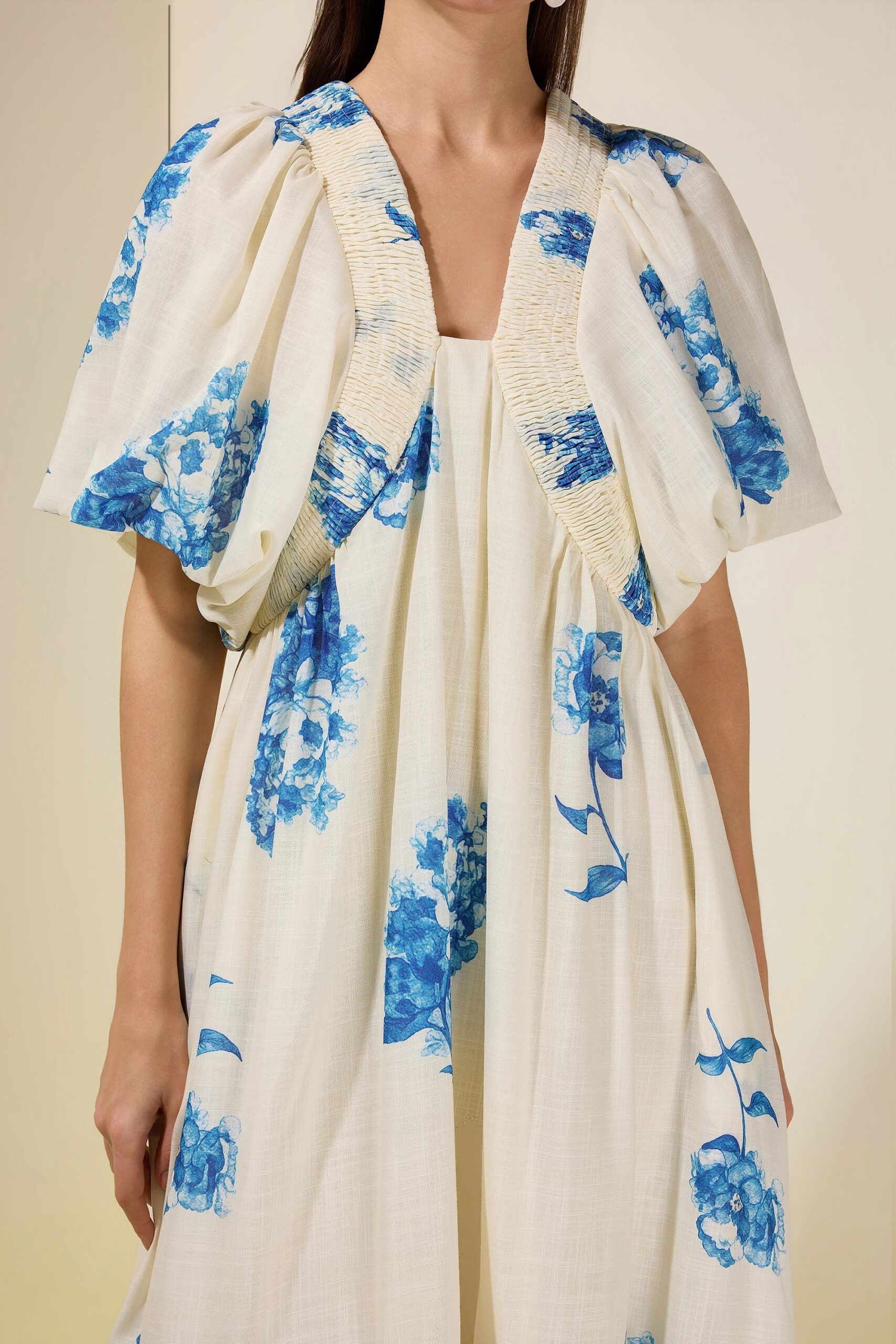 SUSIE SMOCKED PUFF SLEEVE MIDI DRESS - BLUE COCKTAIL