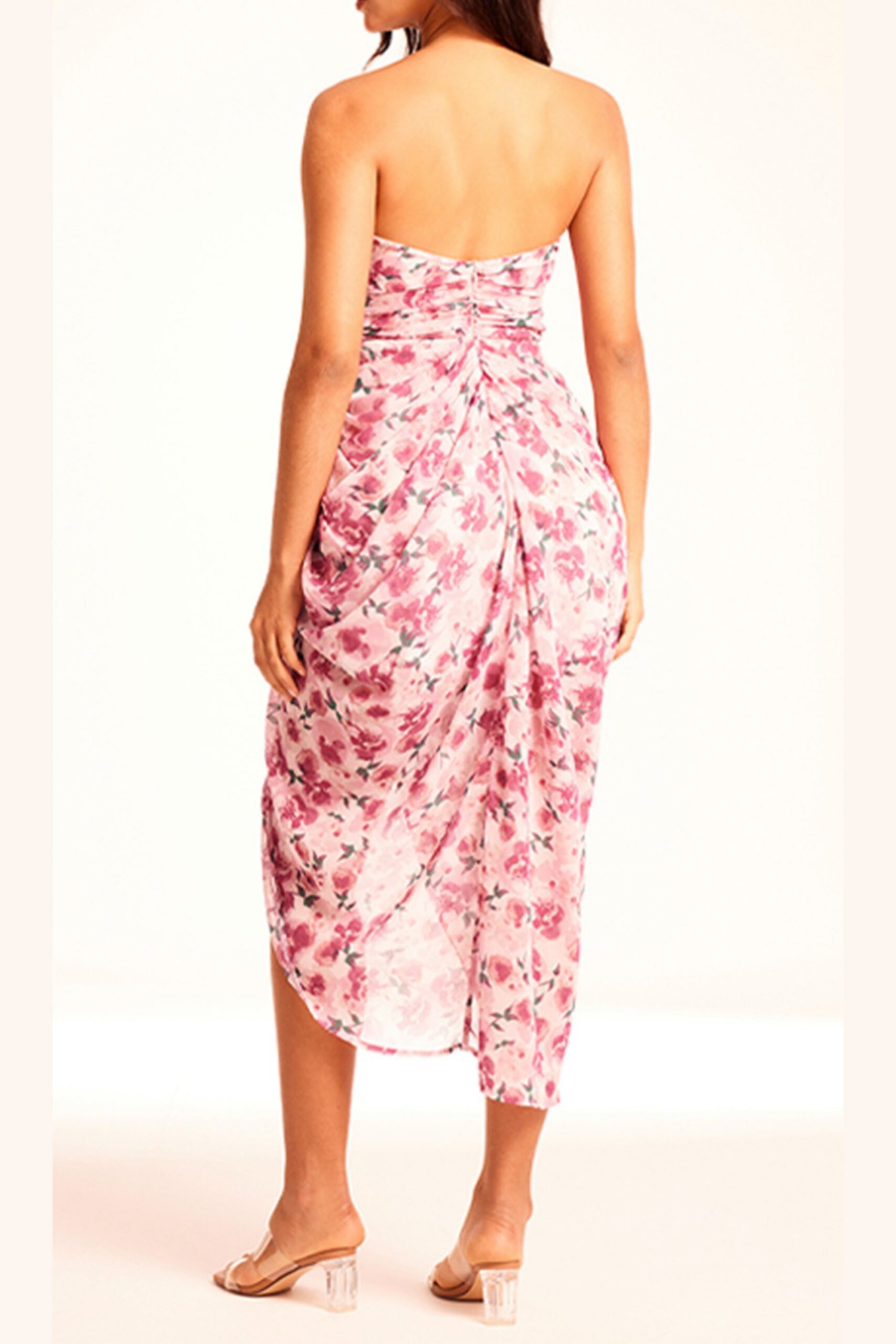 FLORAL BODYCON MIDI DRESS IN PURPLE RED