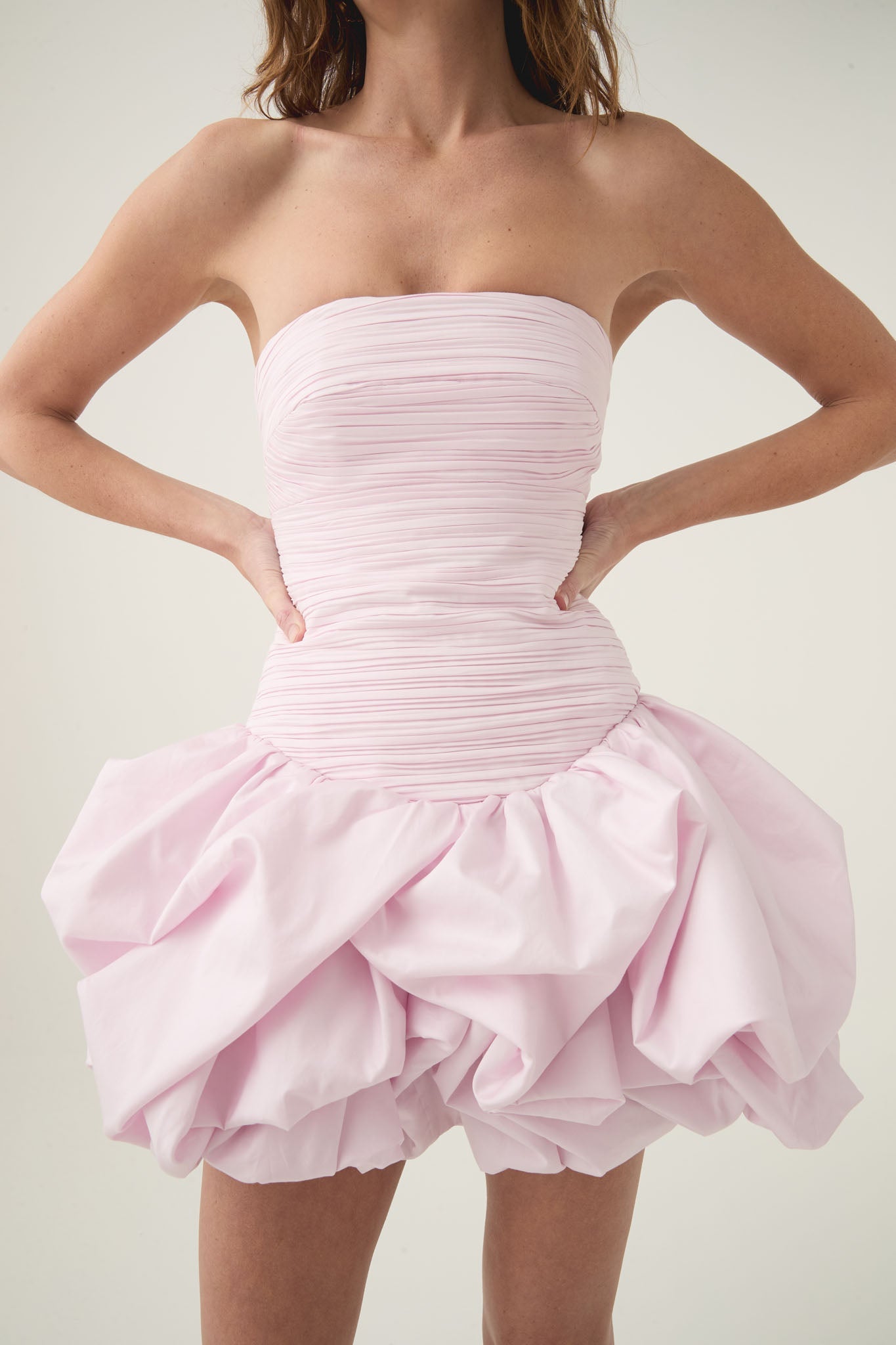 VIOLETTE BUBBLE HEM MINI DRESS PASTEL PINK
