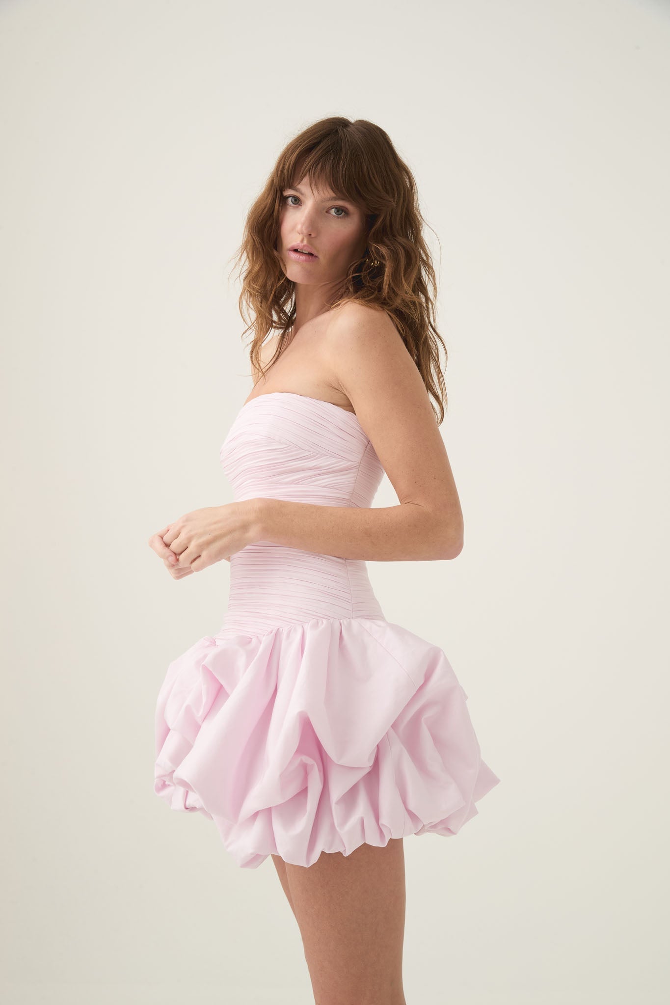 VIOLETTE BUBBLE HEM MINI DRESS PASTEL PINK