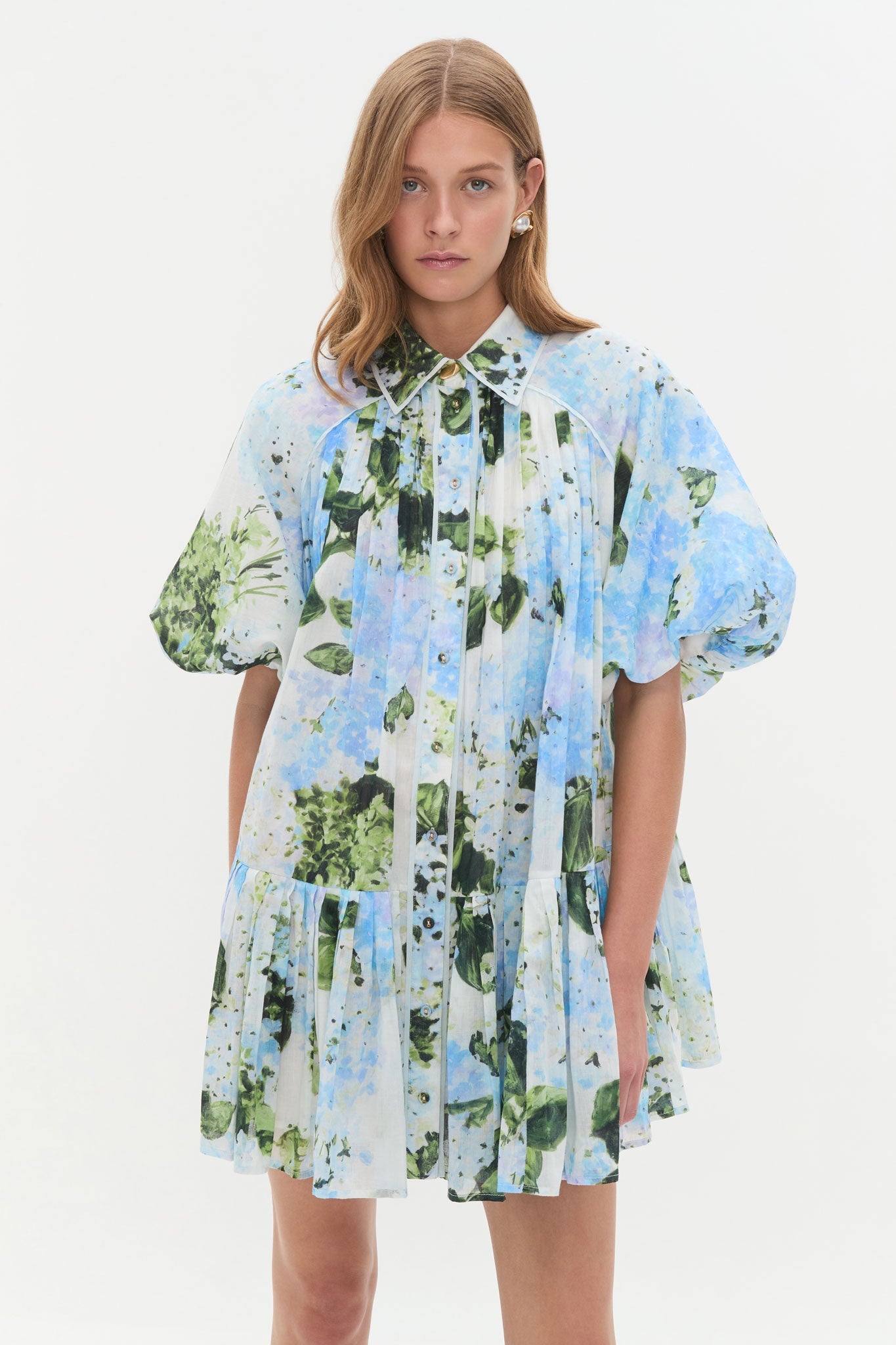 AGATHA BLUE FLORAL SMOCK MINI DRESS