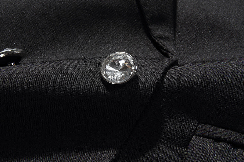 RHINESTONE BOW HOLLOW SLEEVE DOUBLE BREASTED BLAZER