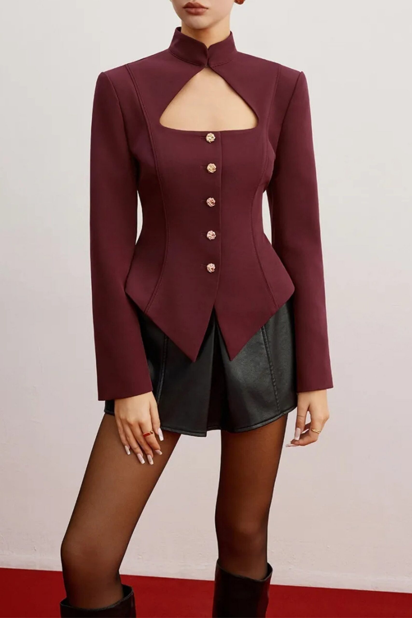 CUTOUT STAND COLLAR BLAZER | PARTY OVERSIZED BLAZER