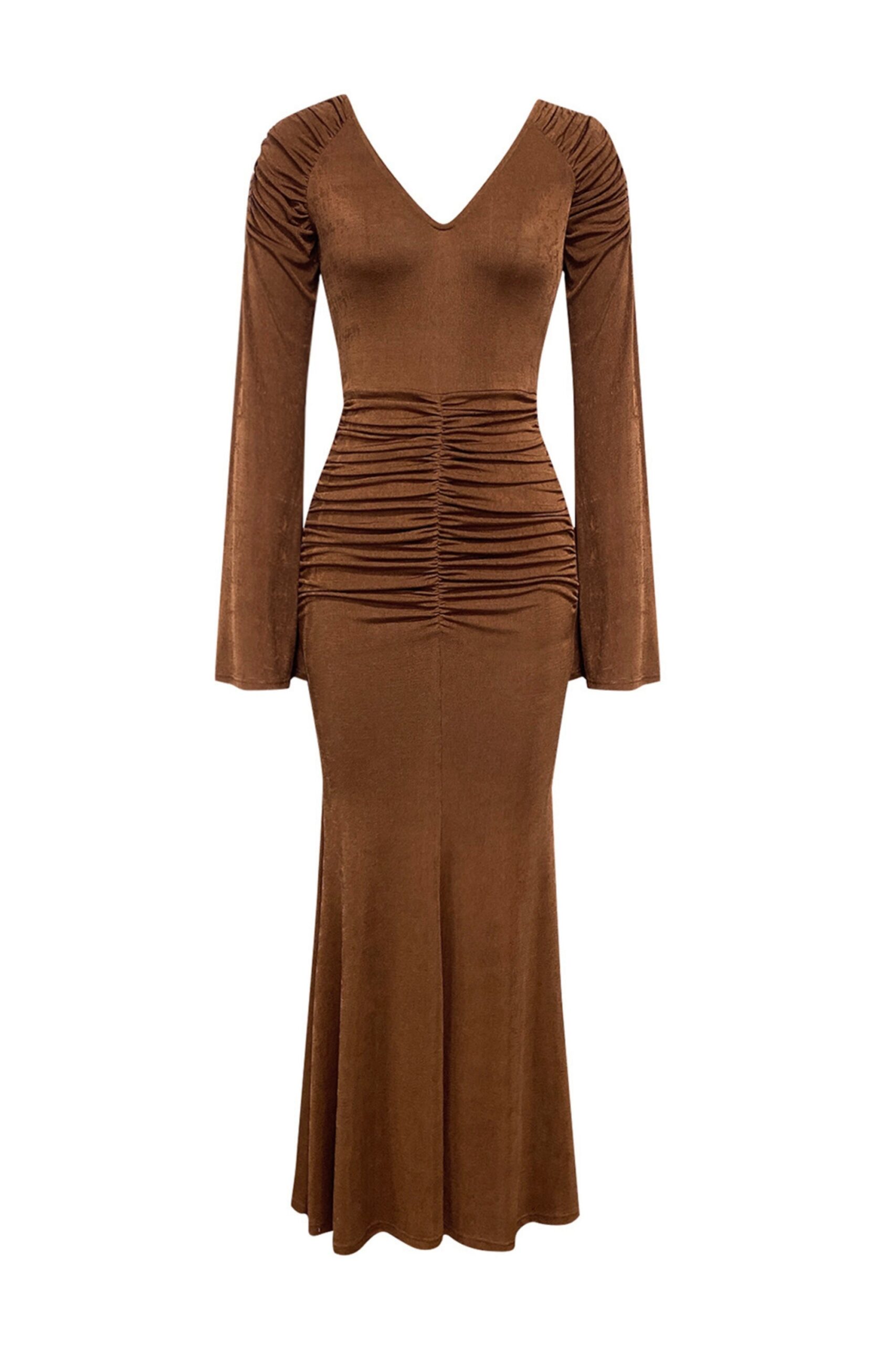 LONG SLEEVE MERMAID BROWN MAXI DRESS