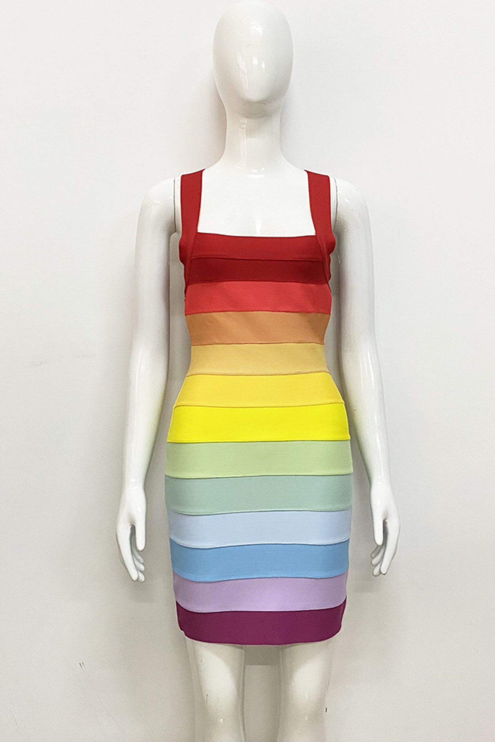 RAINBOW SLEEVELESS BANDAGE MINI PARTY DRESS