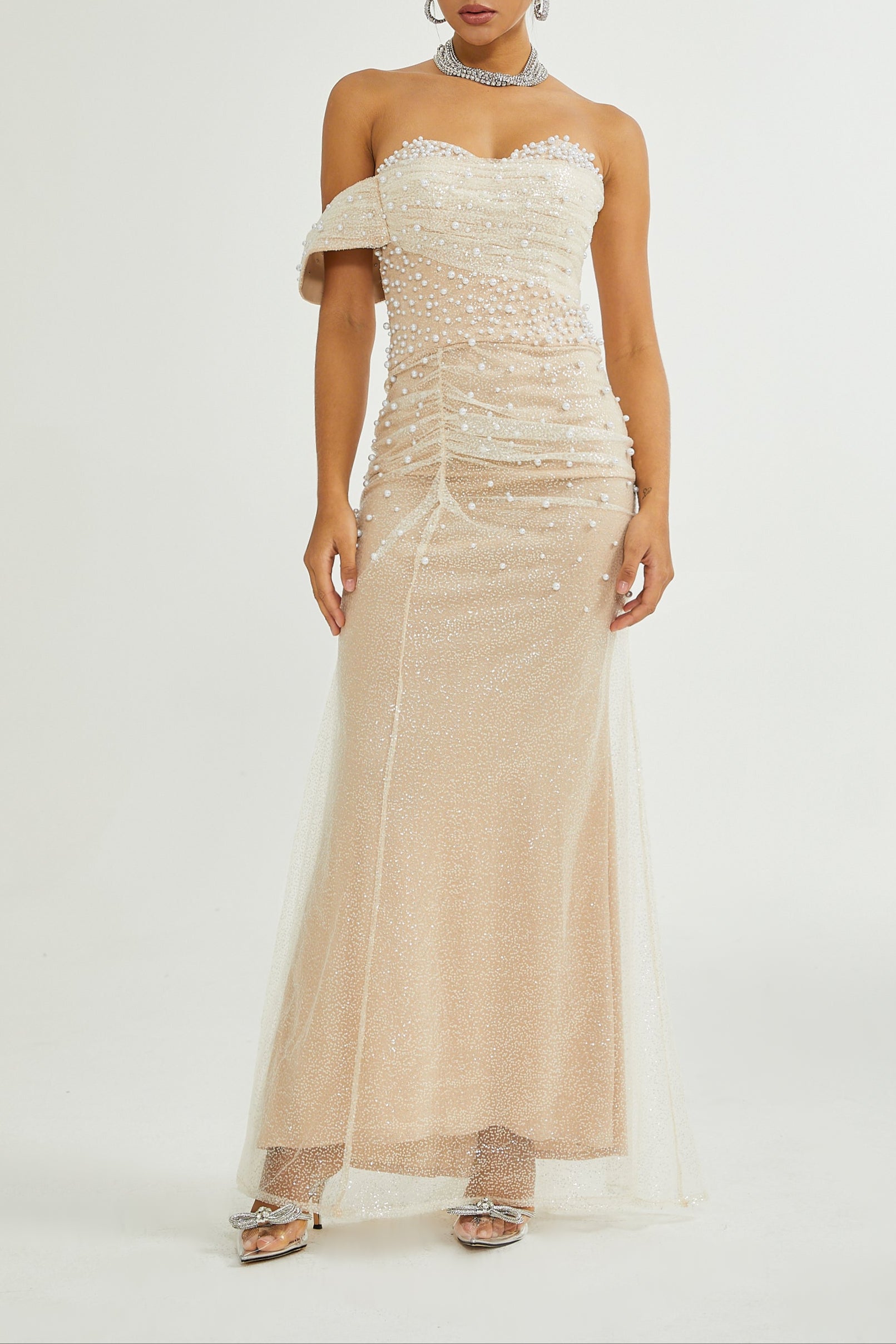 SABINE FAUX PEARL MAXI DRESS - ELEGANT EVENING