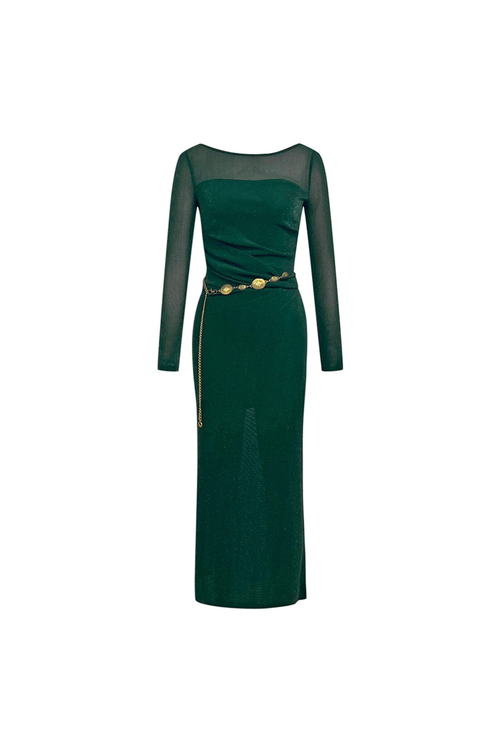 MESH MIDI DRESS GREEN, SATIN, EVENING