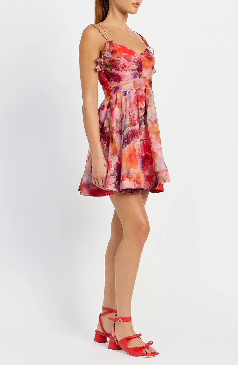 RED FLORAL TIE STRAP MINI DRESS