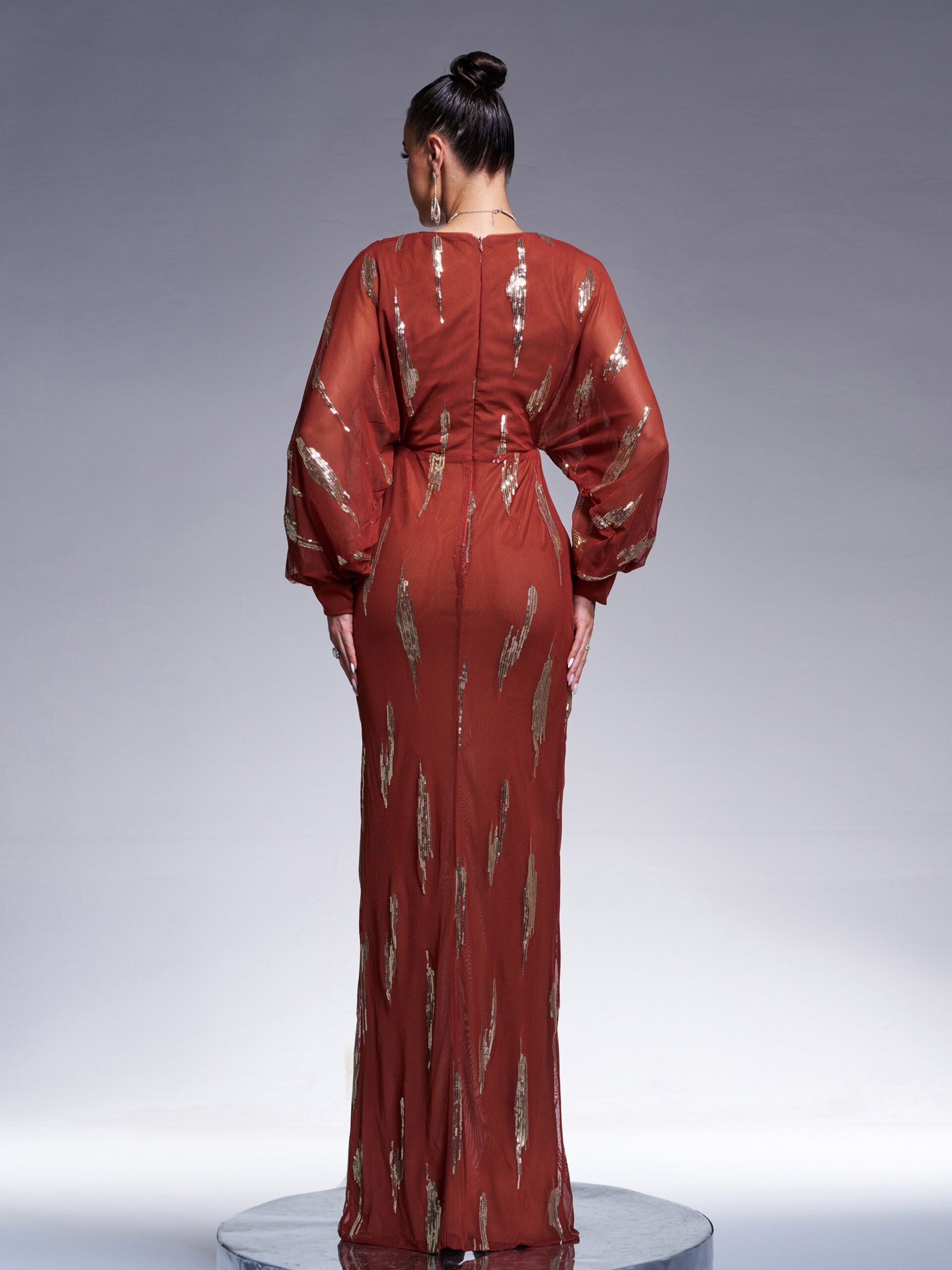 LANTERN SLEEVE SEQUIN PROM GOWN