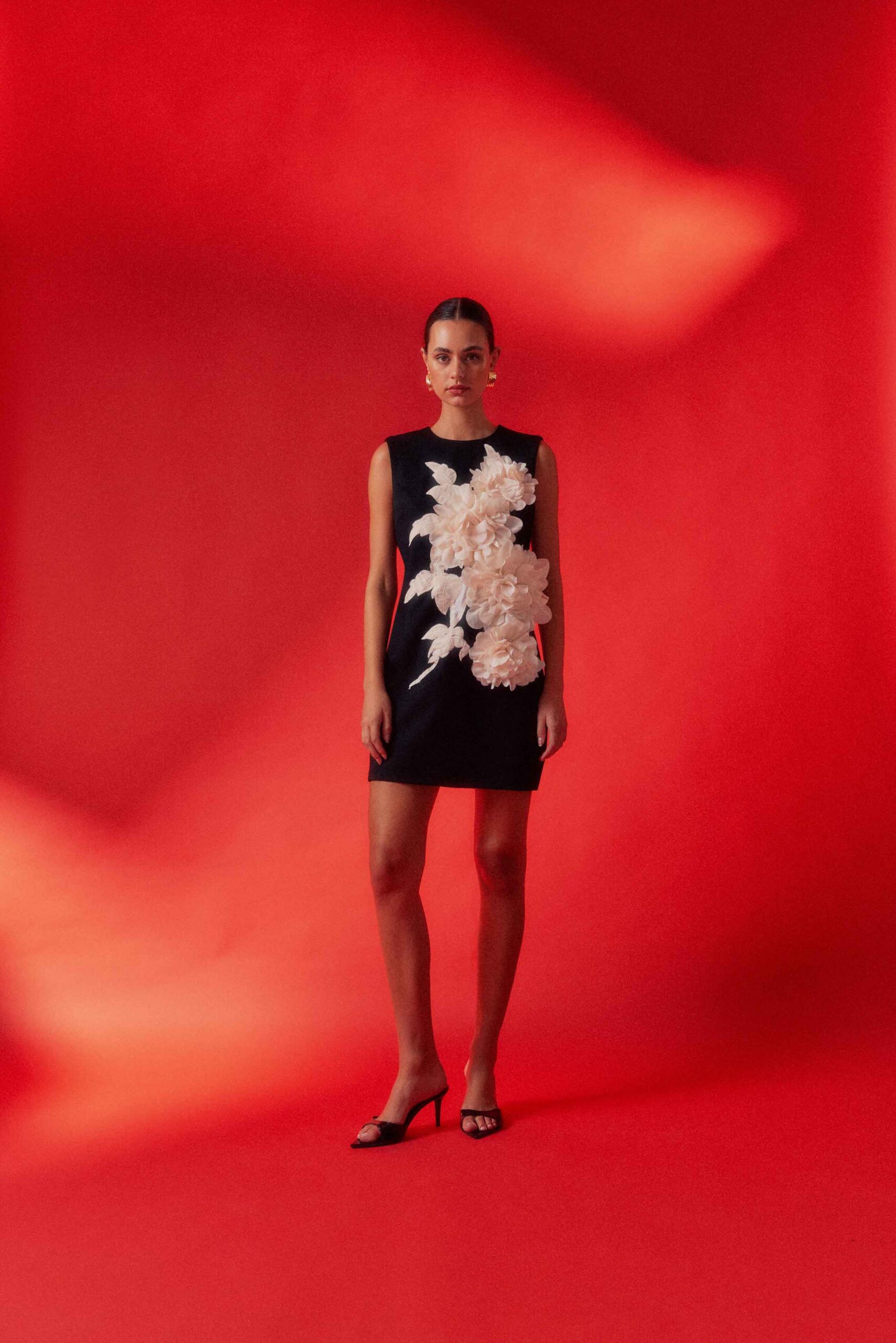 3D FLOWER MINI DRESS, BLACK, COCKTAIL PARTY