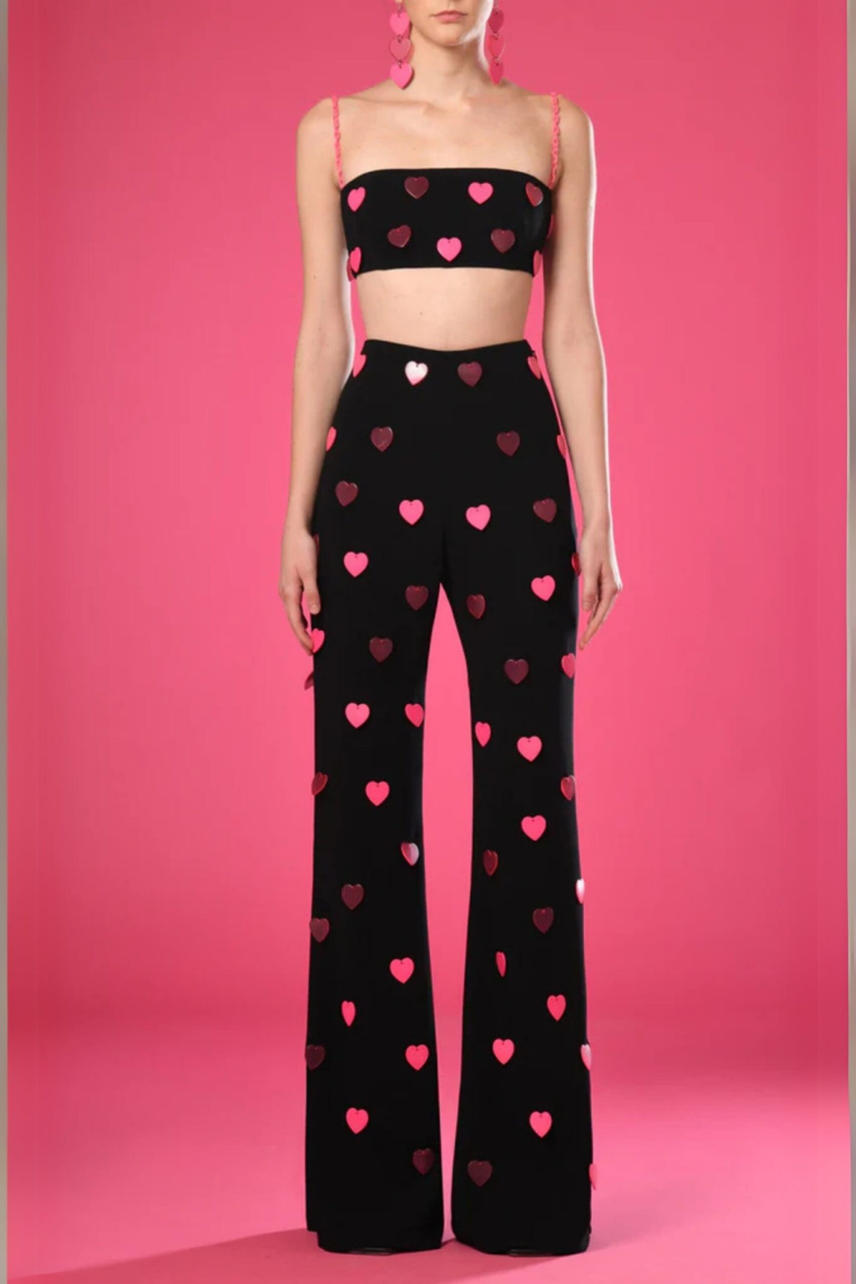PINK HEART PRINT TOP & PANTS SET FOR DATE NIGHT