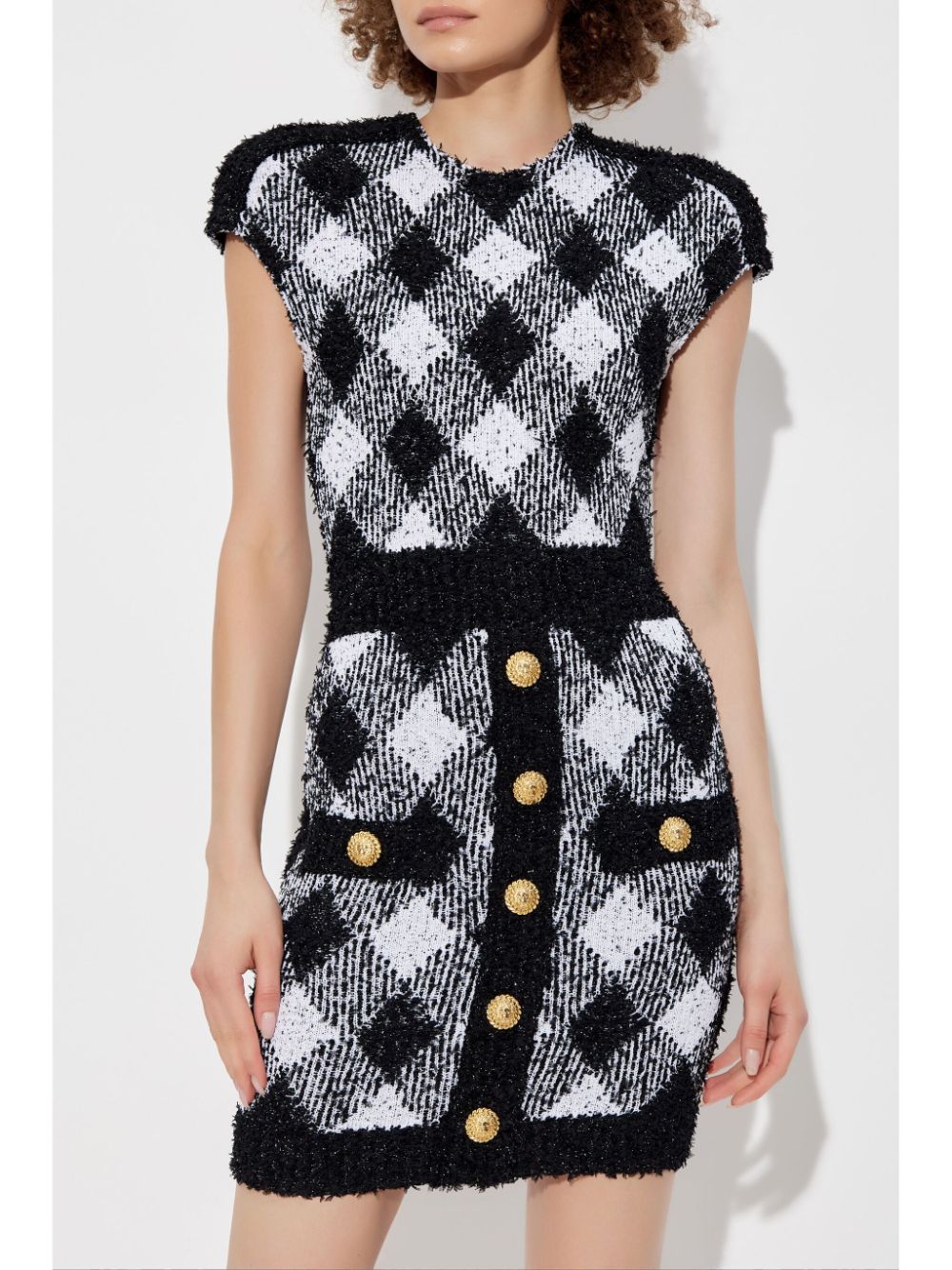BUTTON PLAID TEXTURE MINI DRESS, CASUAL
