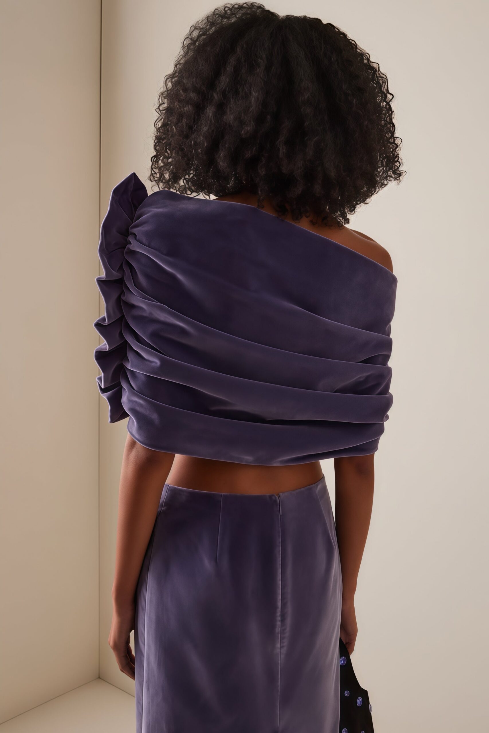 PURPLE VELVET ASYMMETRICAL CROPPED TWO-PIECE SET
