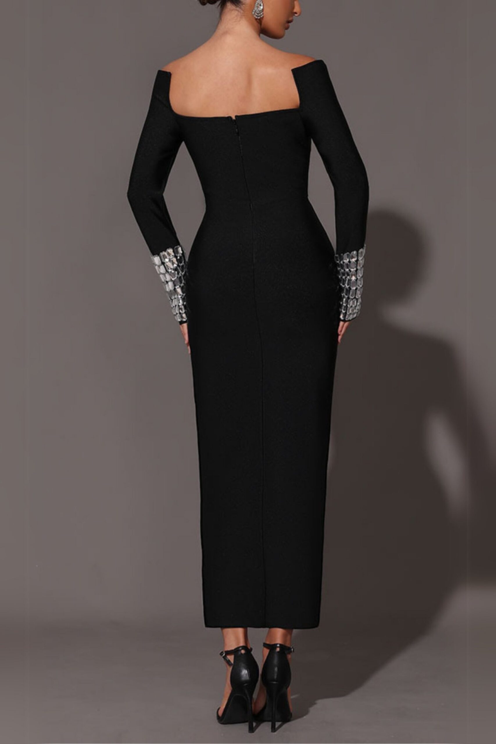 SQUARE NECK BANDAGE MAXI DRESS, BLACK, COCKTAIL