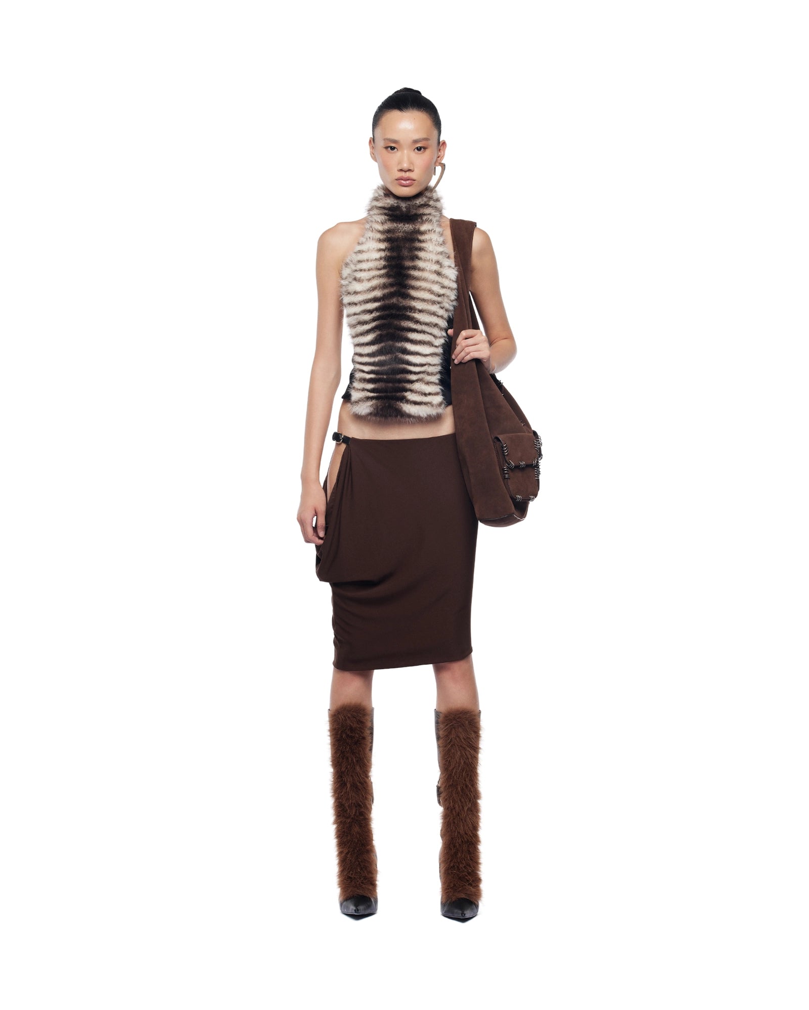 DORA FURRY HALTER BACKLESS TOP FOR PARTY