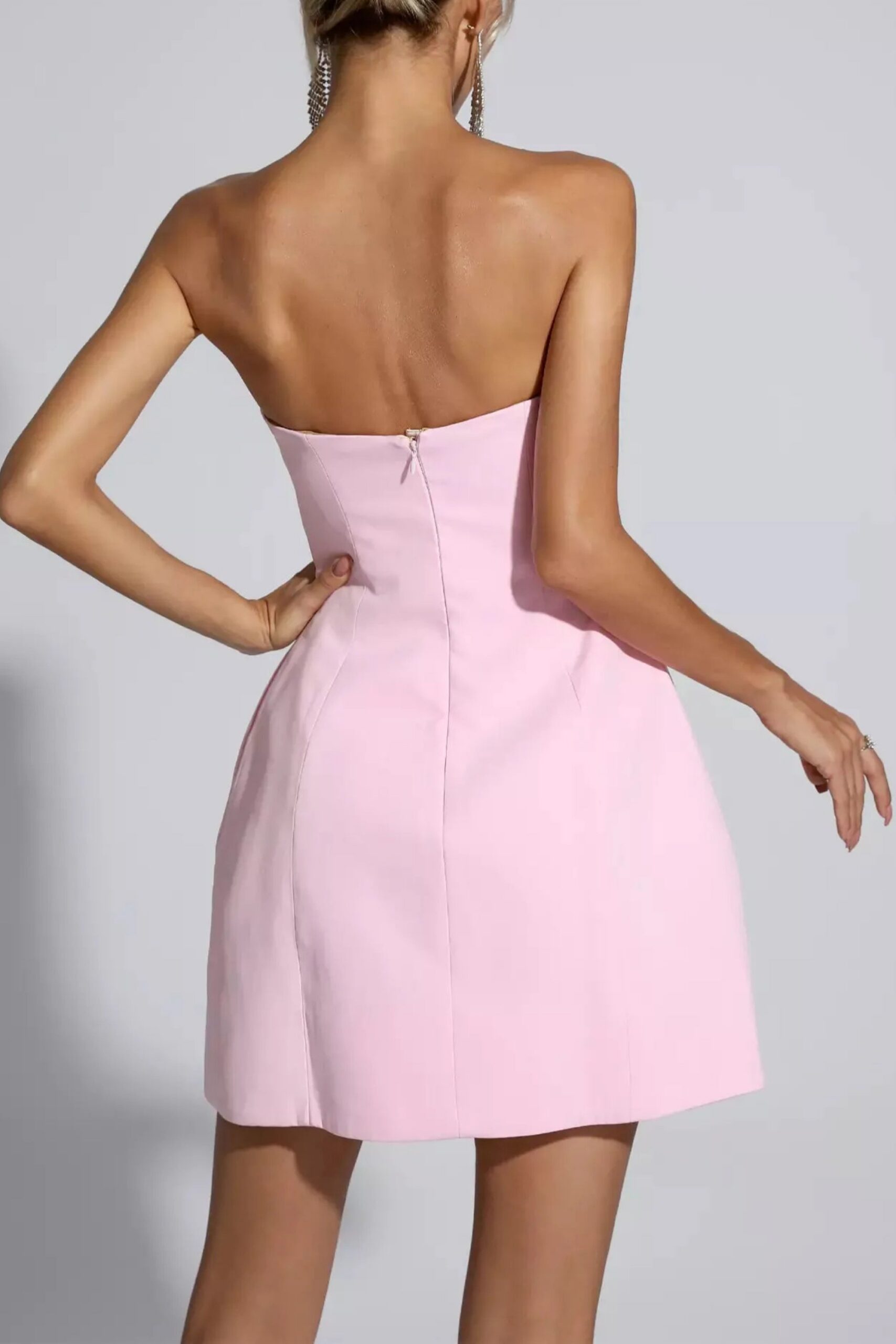STRAPLESS PINK CUTOUT MINI DRESS FOR PARTY