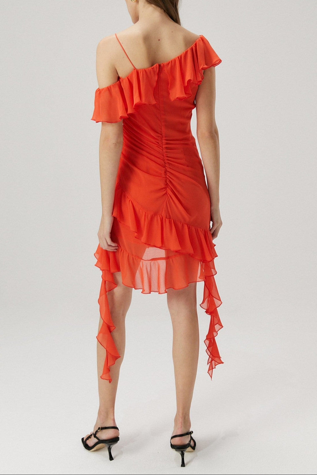 ORANGE GEORGETTE RUFFLE MINI DRESS FOR PARTIES
