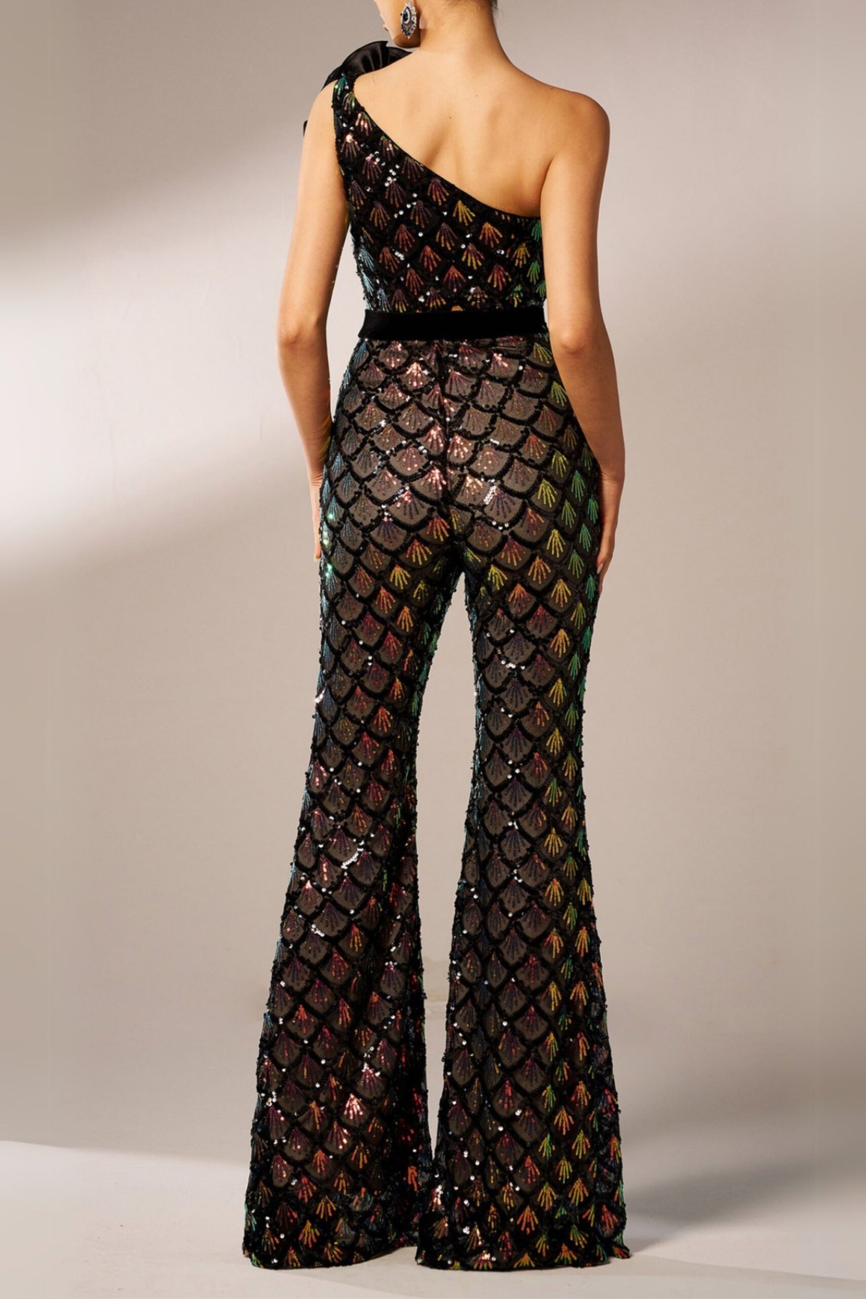 MERMAID SCALE SEQUIN ONE-SHOULDER JUMPSUIT