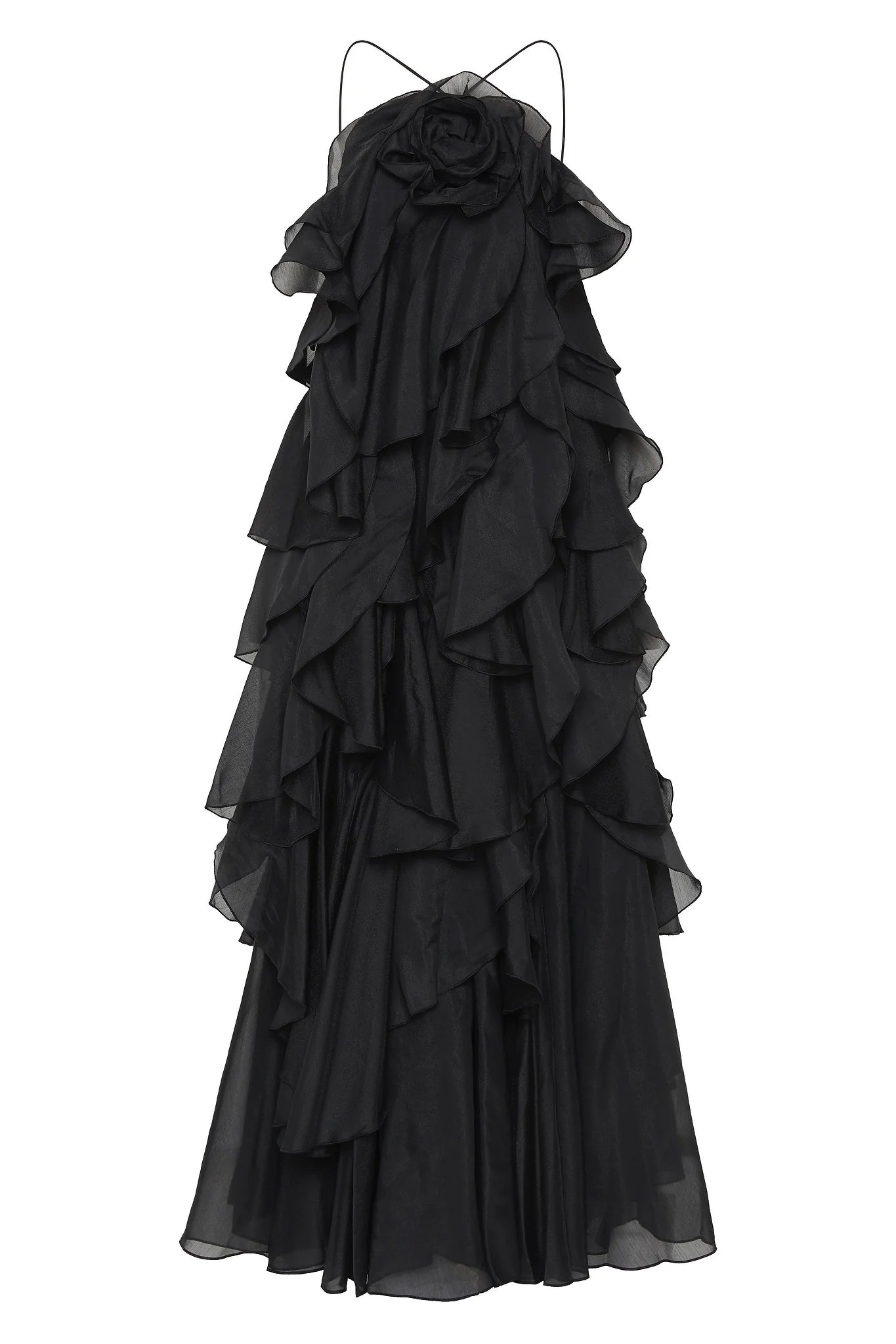 OFF-SHOULDER RUFFLE MAXI DRESS, BLACK