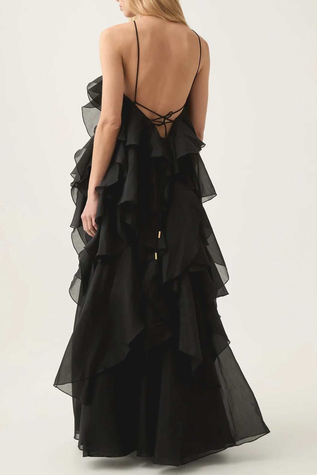 OFF-SHOULDER RUFFLE MAXI DRESS, BLACK