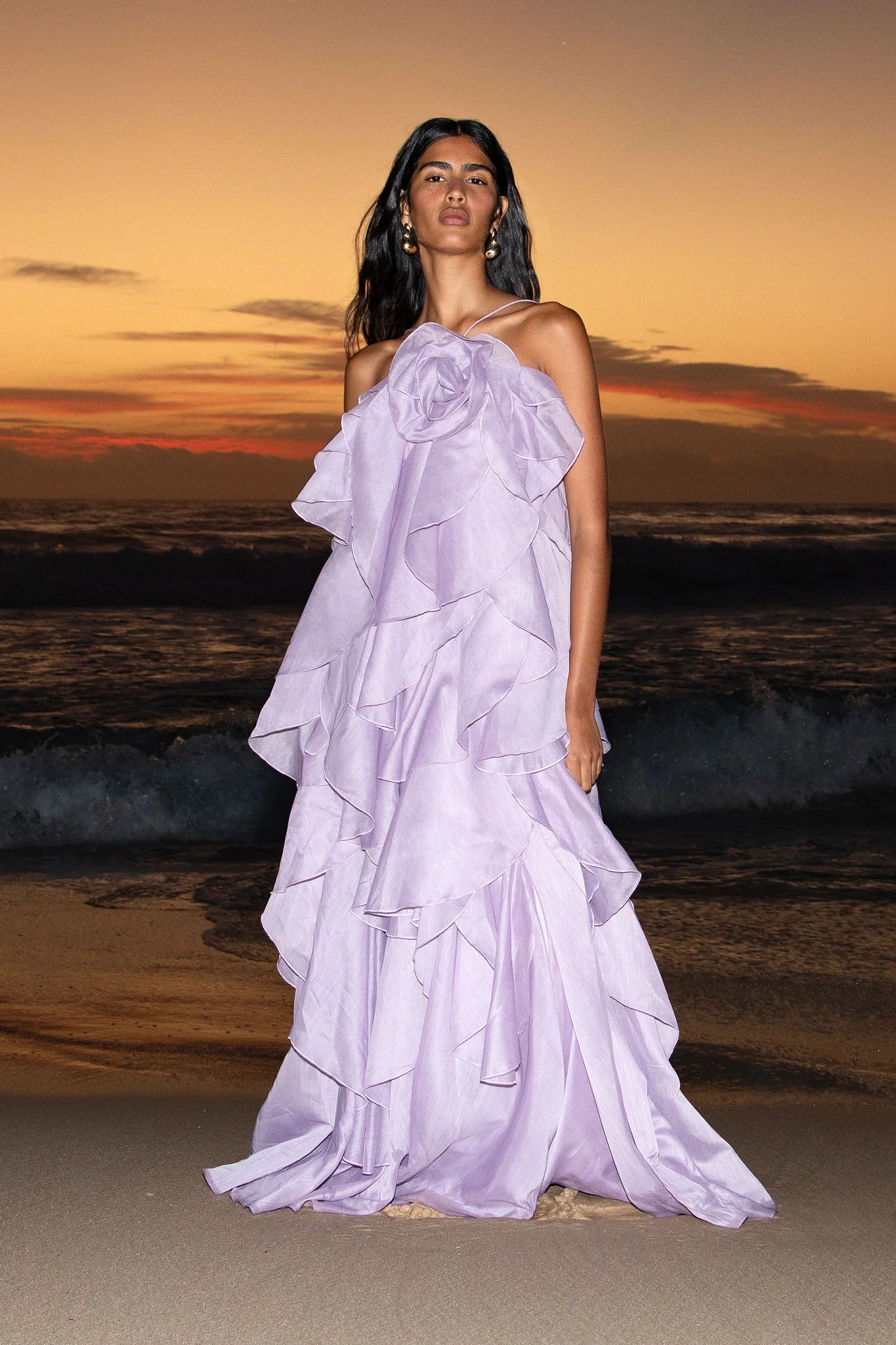 OFF-SHOULDER RUFFLE MAXI DRESS PURPLE