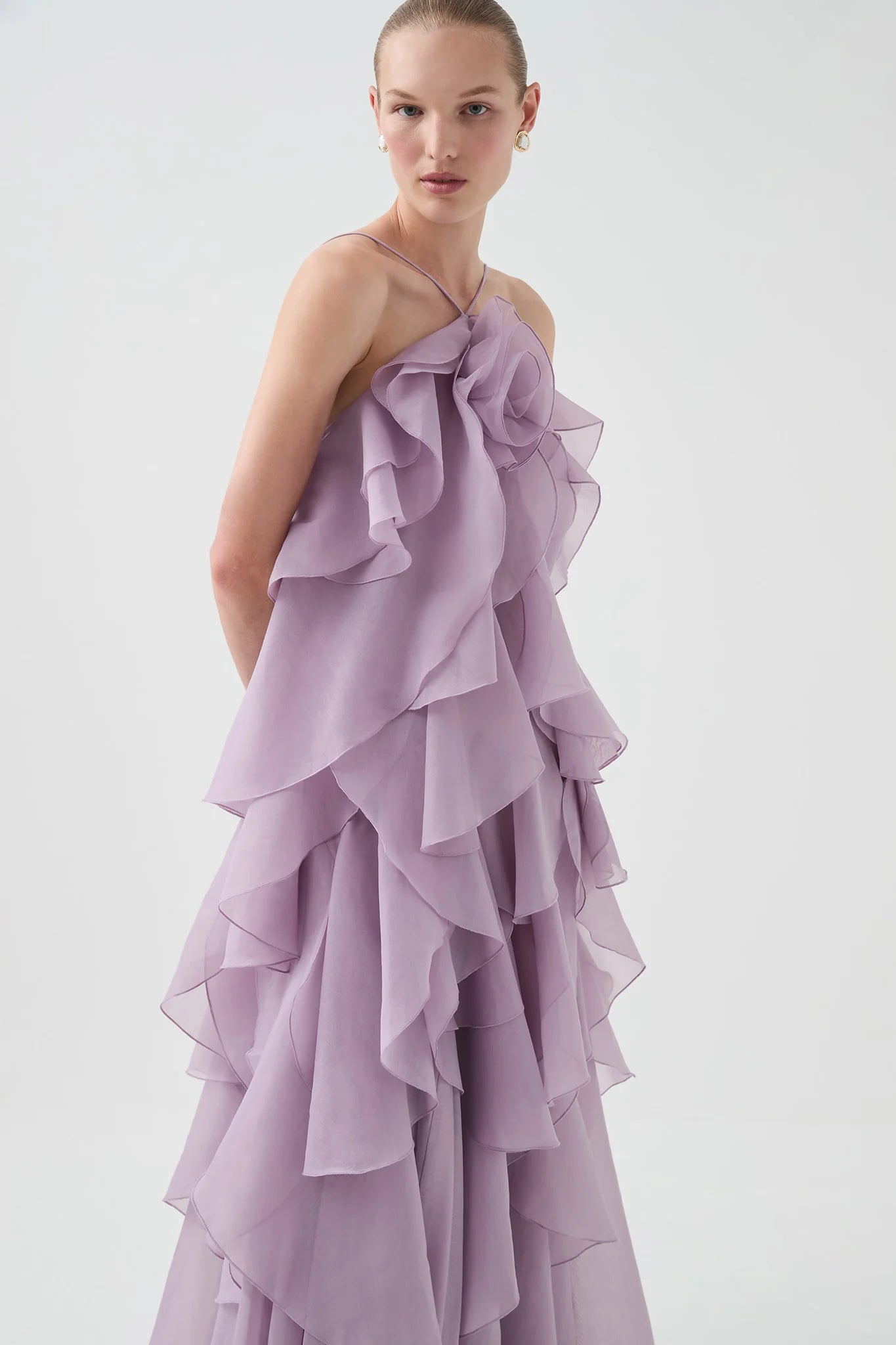 OFF-SHOULDER RUFFLE MAXI DRESS PURPLE