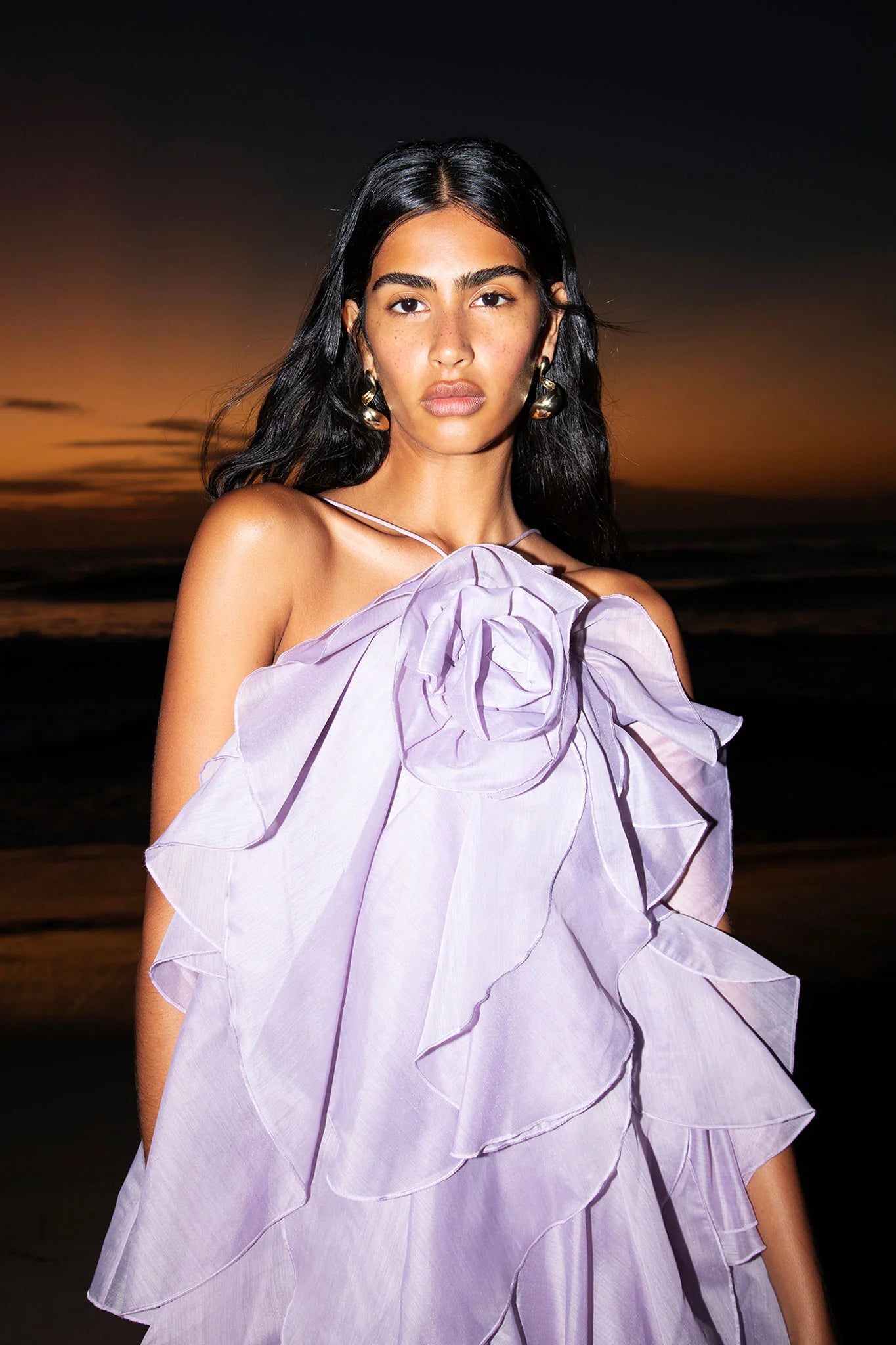 OFF-SHOULDER RUFFLE MAXI DRESS PURPLE