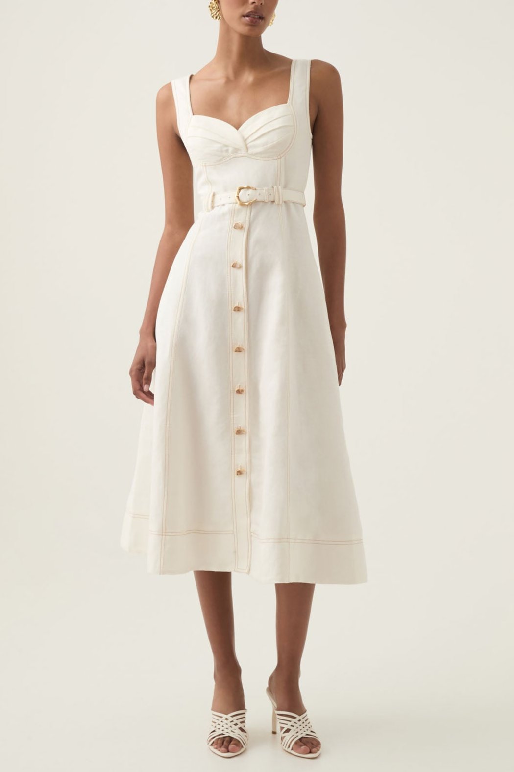 SWEETHEART BELTED MIDI DRESS IVORY WEDDING GUEST