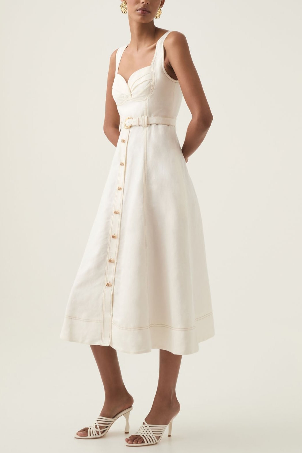 SWEETHEART BELTED MIDI DRESS IVORY WEDDING GUEST