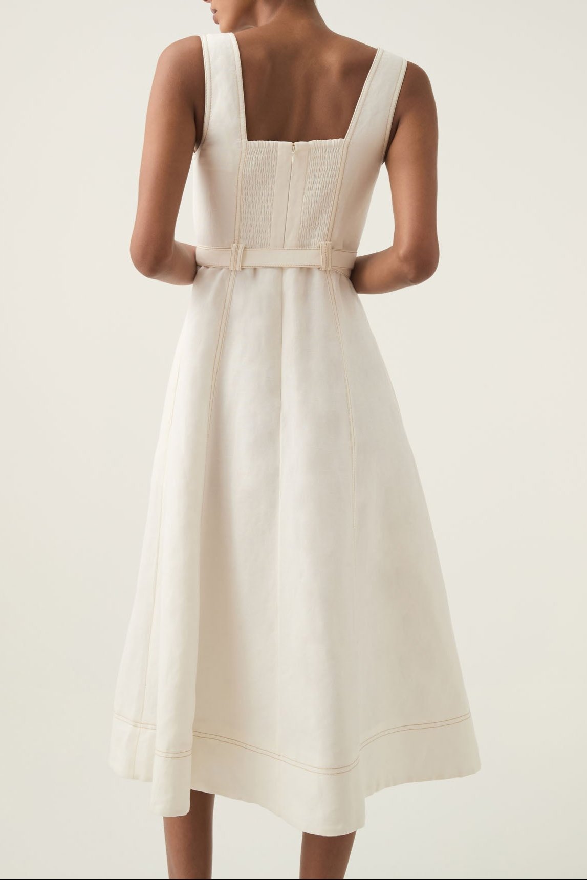 SWEETHEART BELTED MIDI DRESS IVORY WEDDING GUEST