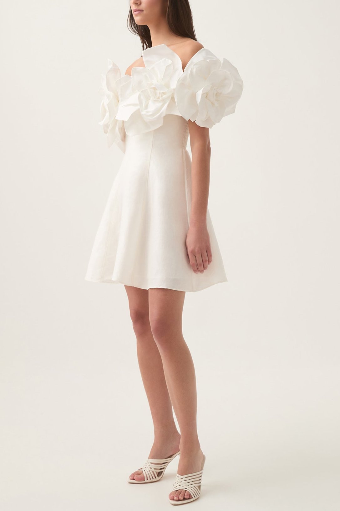 ETTA STRAPLESS FLOWER MINI DRESS, IVORY