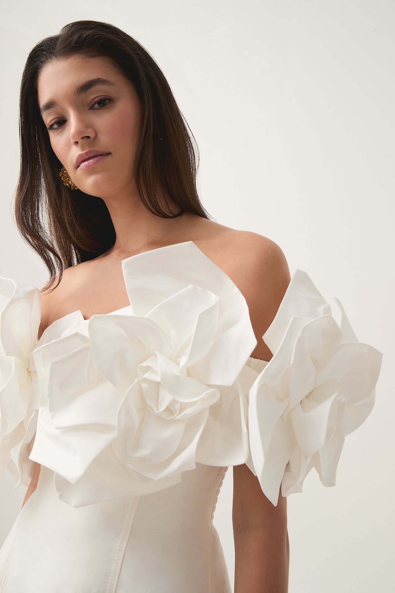 ETTA STRAPLESS FLOWER MINI DRESS, IVORY