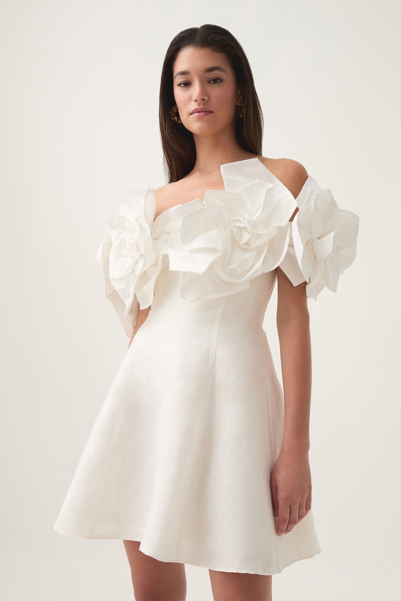 ETTA STRAPLESS FLOWER MINI DRESS, IVORY