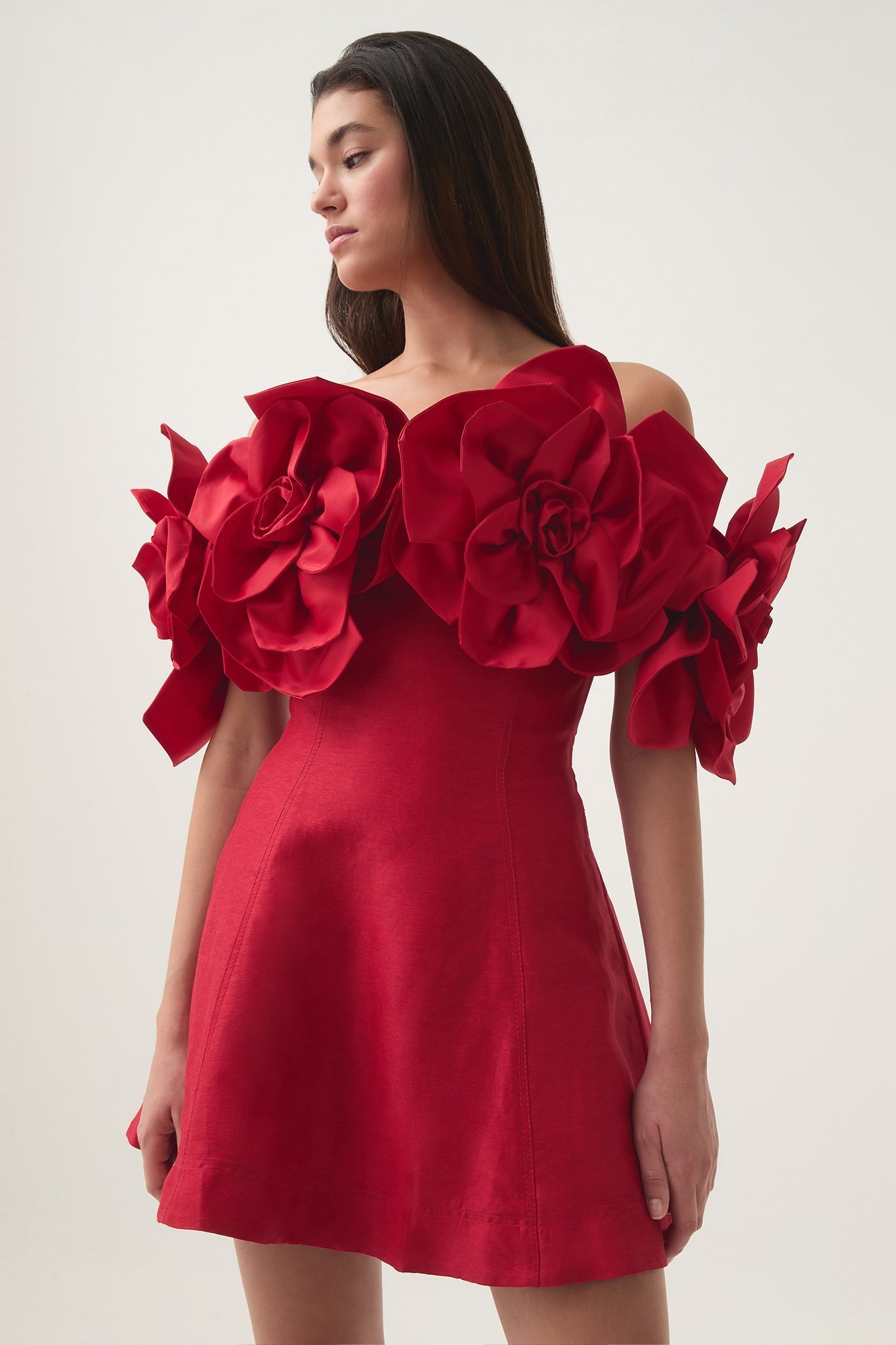 ETTA STRAPLESS RED MINI DRESS, FLORAL PARTY